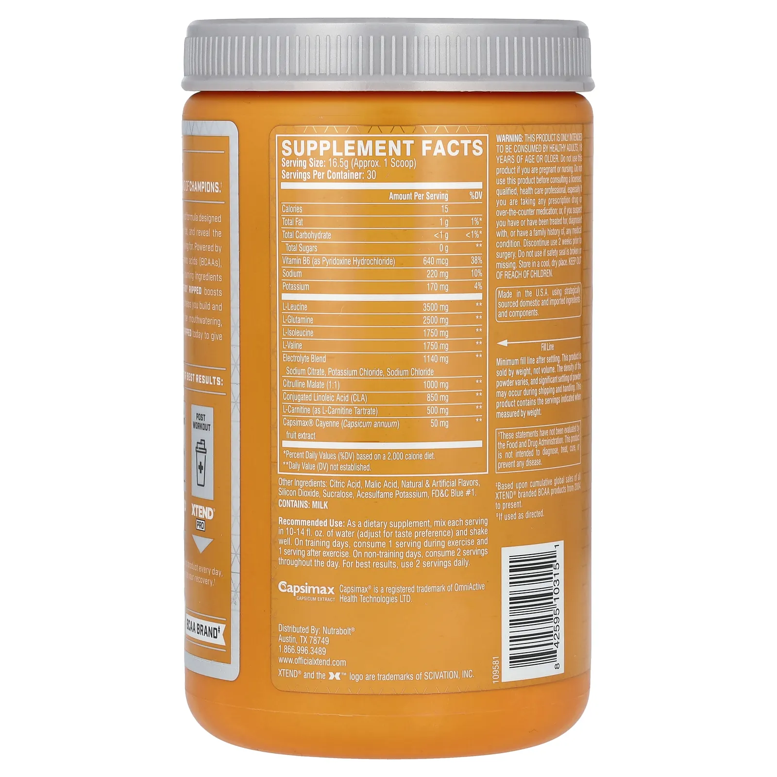 Xtend, Ripped, 7 г аминокислот с разветвленными цепями, со вкусом черничного лимонада, 495 г (1,09 фунта)