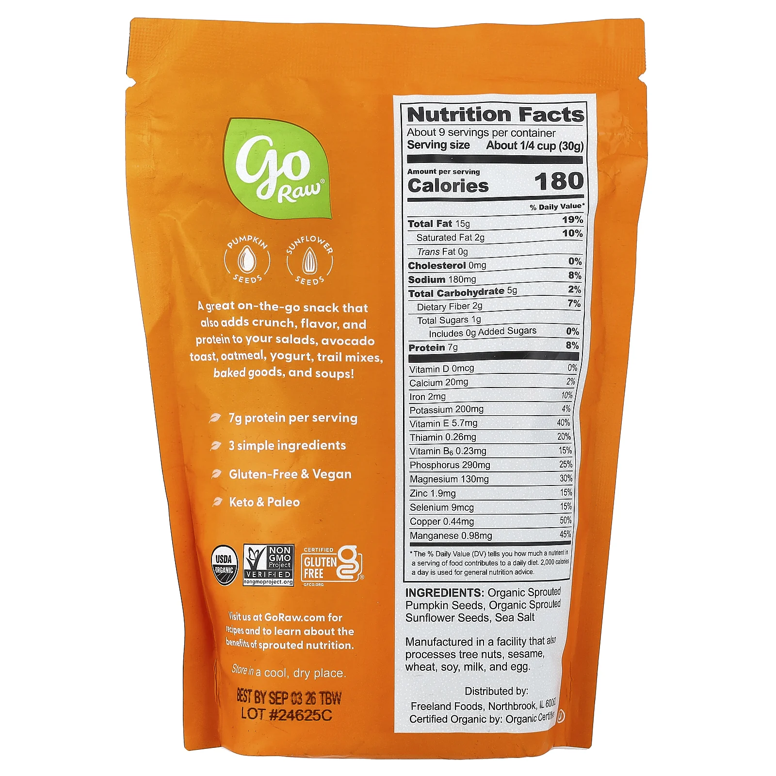 Go Raw, органические пророщенные семена тыквы и подсолнечника, морская соль, 284 г (10 унций)