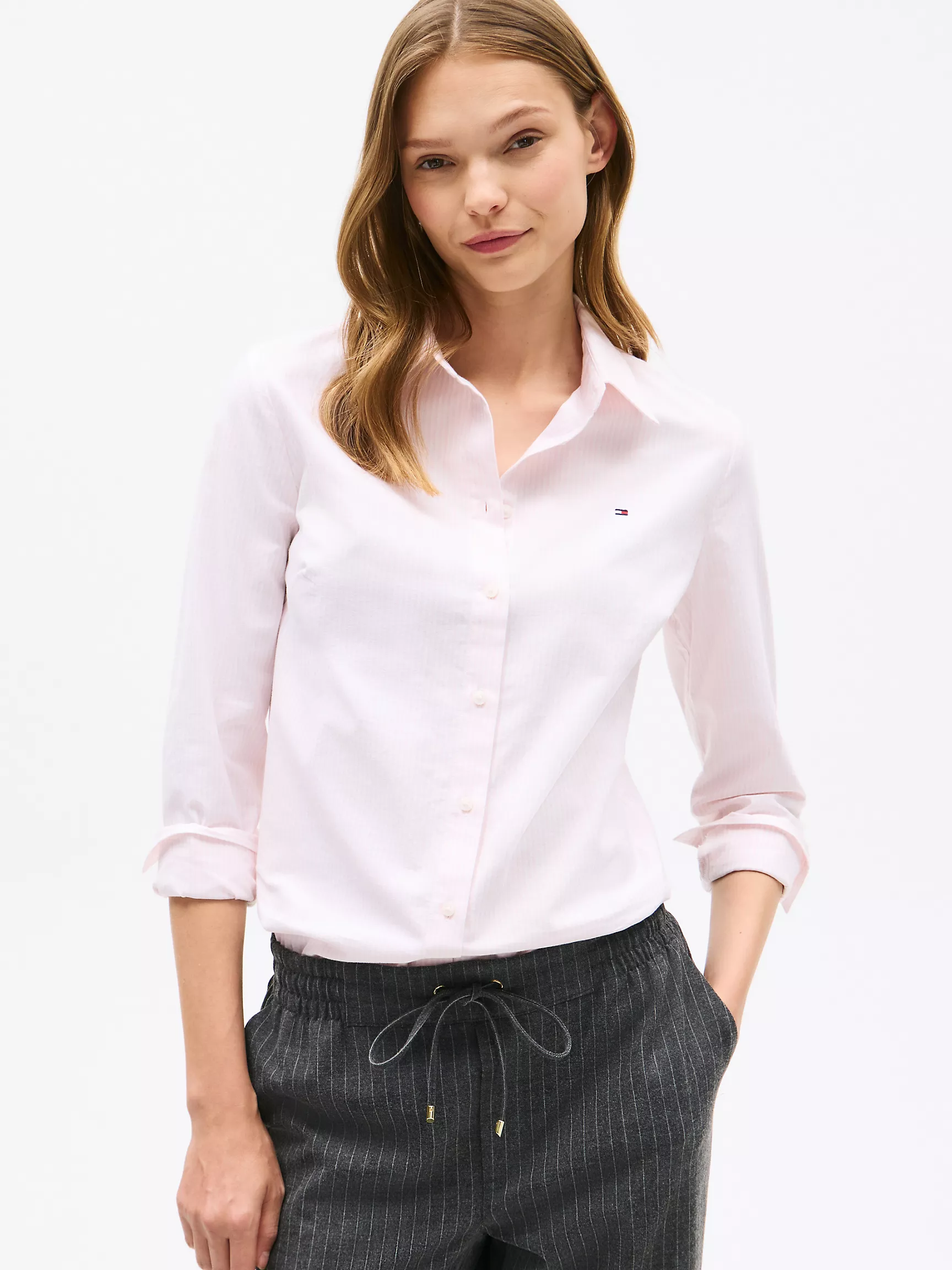 Женская рубашка Tommy Hilfiger, Полосатая эластичная оксфордская рубашка стандартного кроя