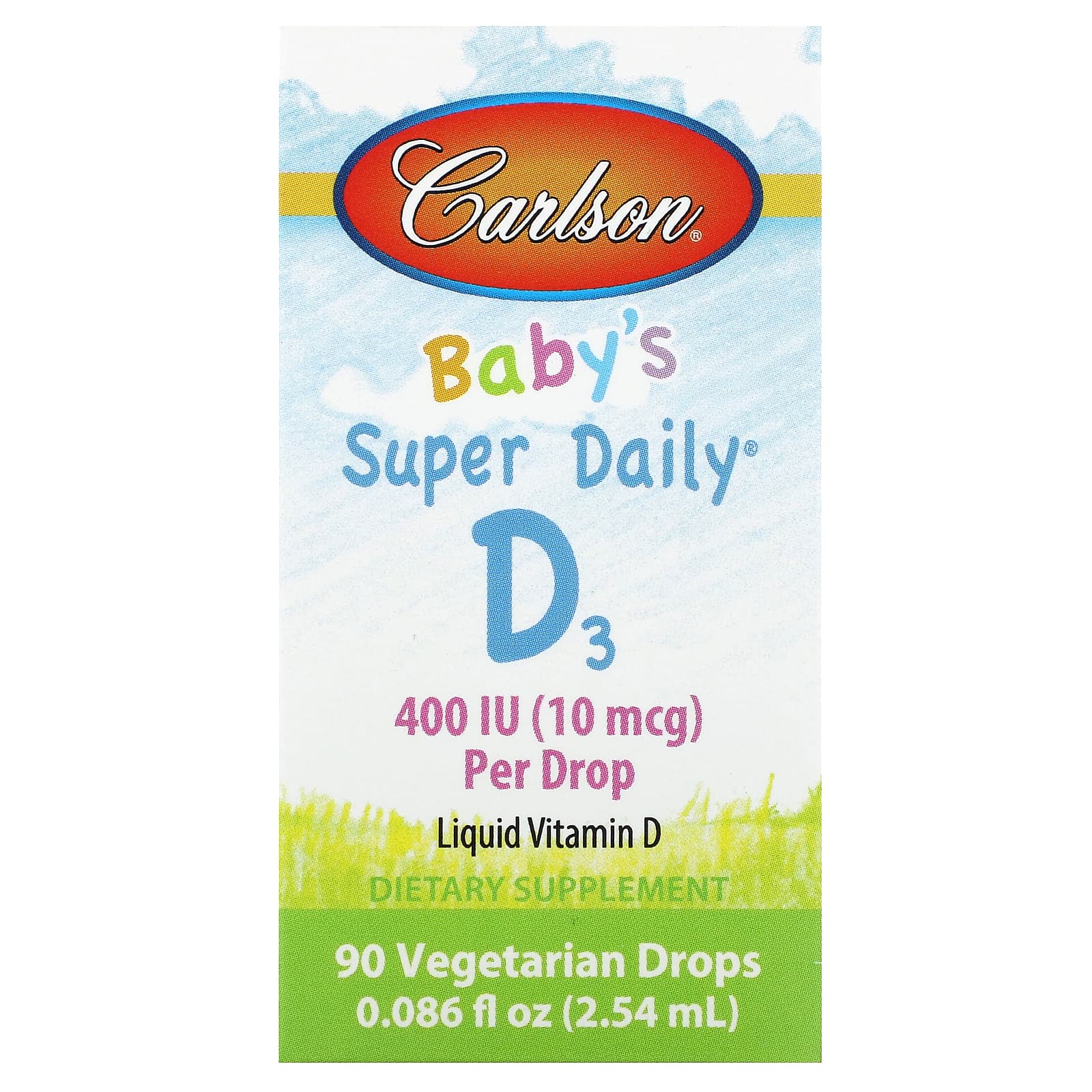 Carlson, Super Daily, витамин D3 для детей, 10 мкг (400 МЕ), 2,54 мл (0,086 жидк. унции)