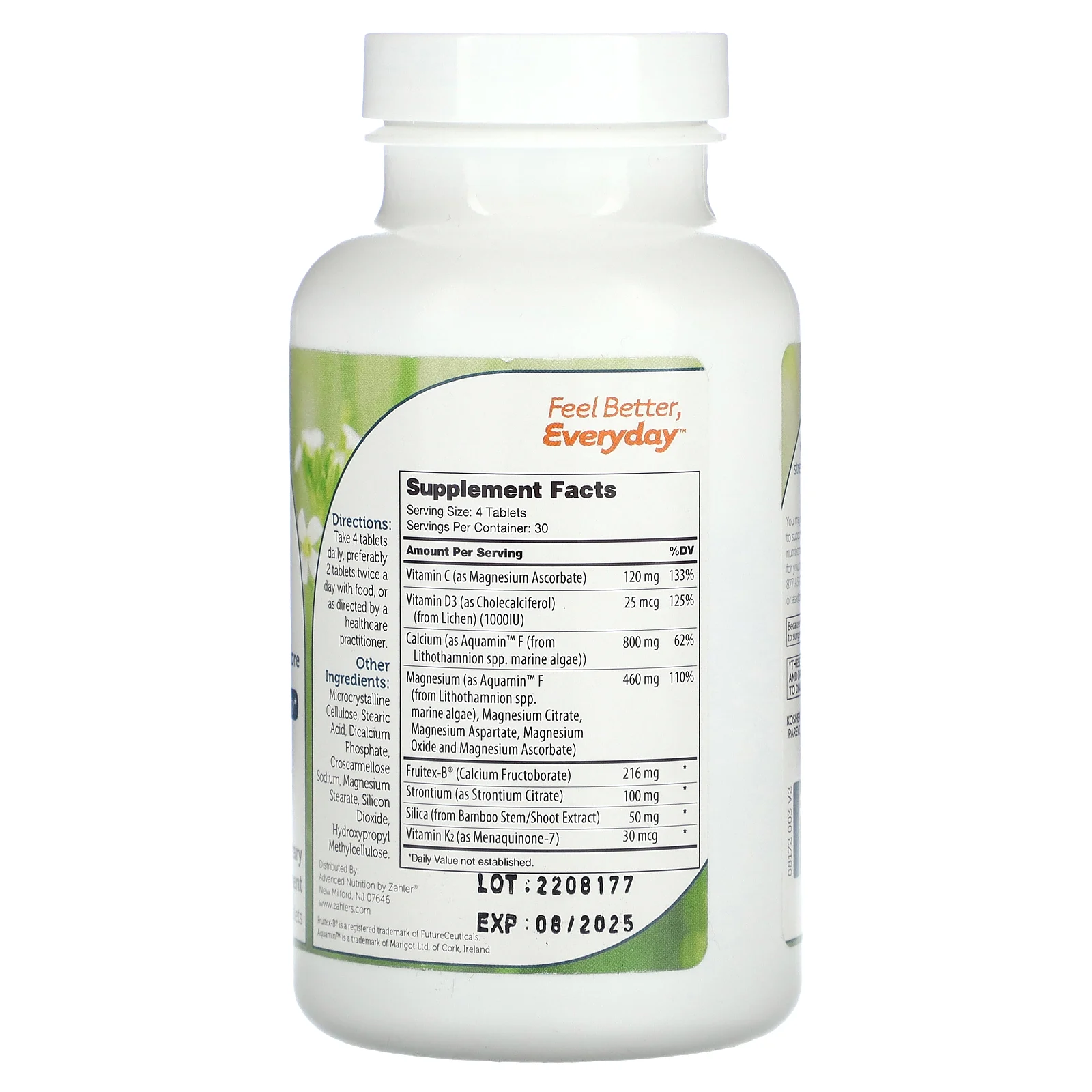 Zahler, BoneFactor, растительный кальций, витамины D3 и K2, 120 таблеток