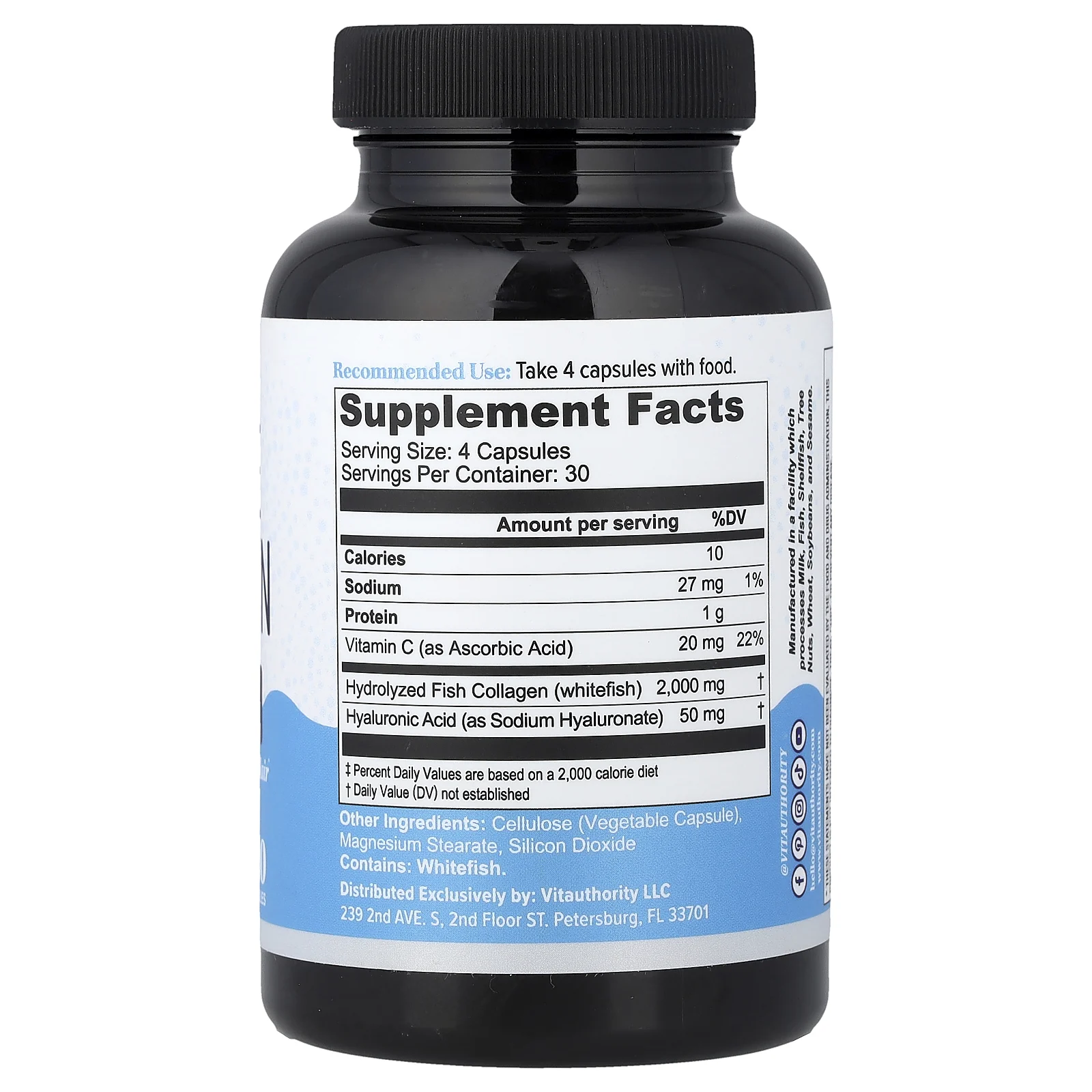 Vitauthority, морской коллаген с витамином C и гиалуроновой кислотой, 120 капсул