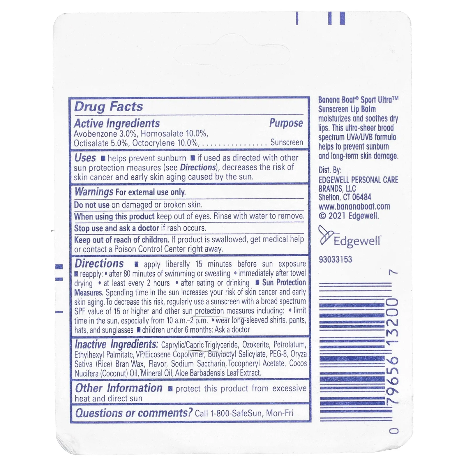 Banana Boat, Sport ™ Ultra, солнцезащитный бальзам для губ, SPF 50+, 2 пакетика по 4,25 г (0,15 унции)