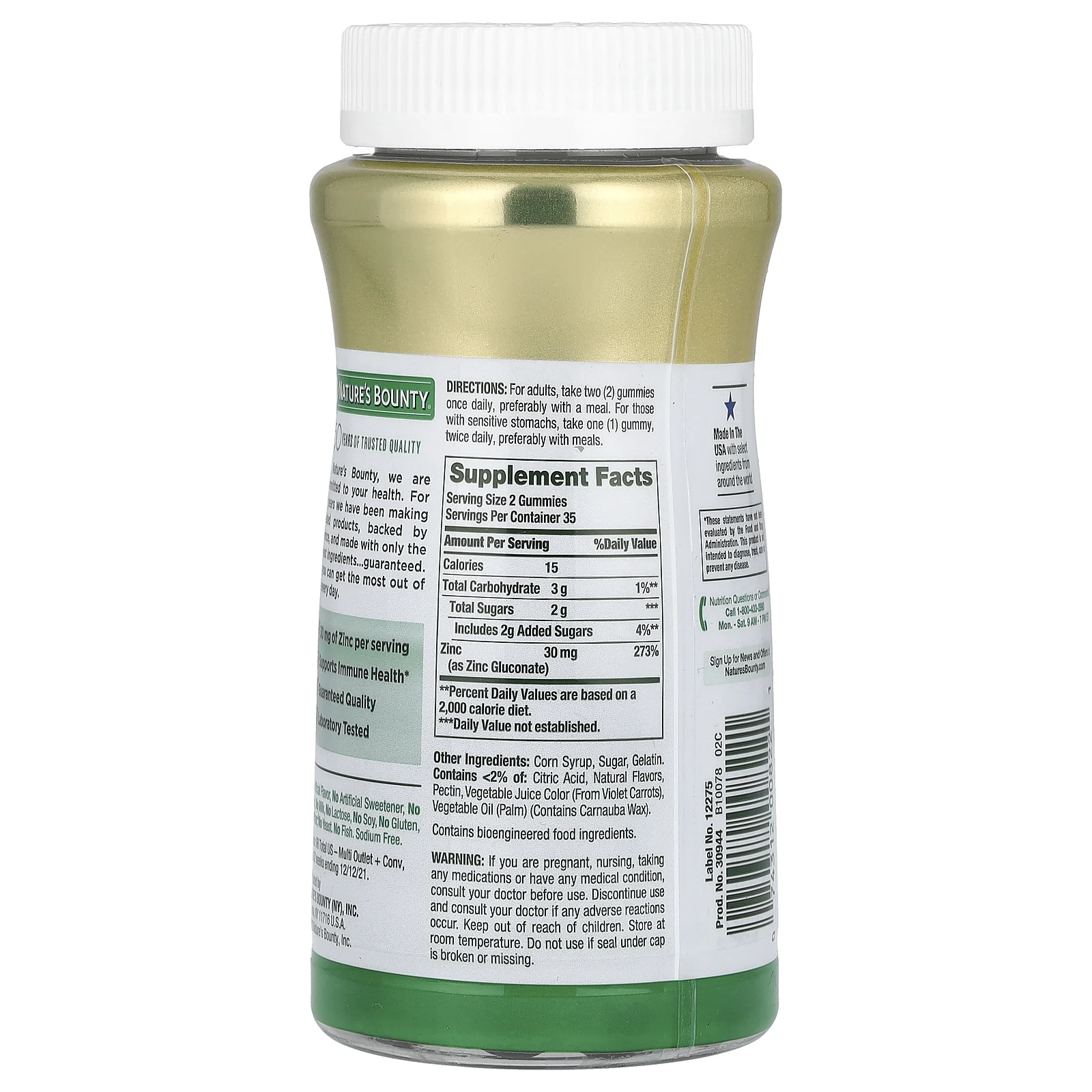 Nature's Bounty, Жевательные мармеладки с цинком, ягодное ассорти, 30 мг, 70 жевательных таблеток