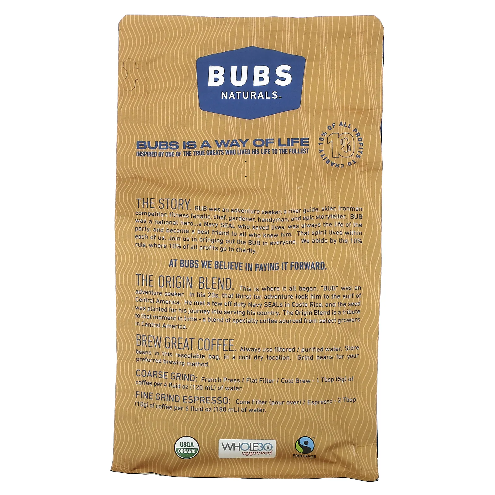 BUBS Naturals, Bubs Brew, смесь The Origin, молотая, средней обжарки, 340 г (12 унций)