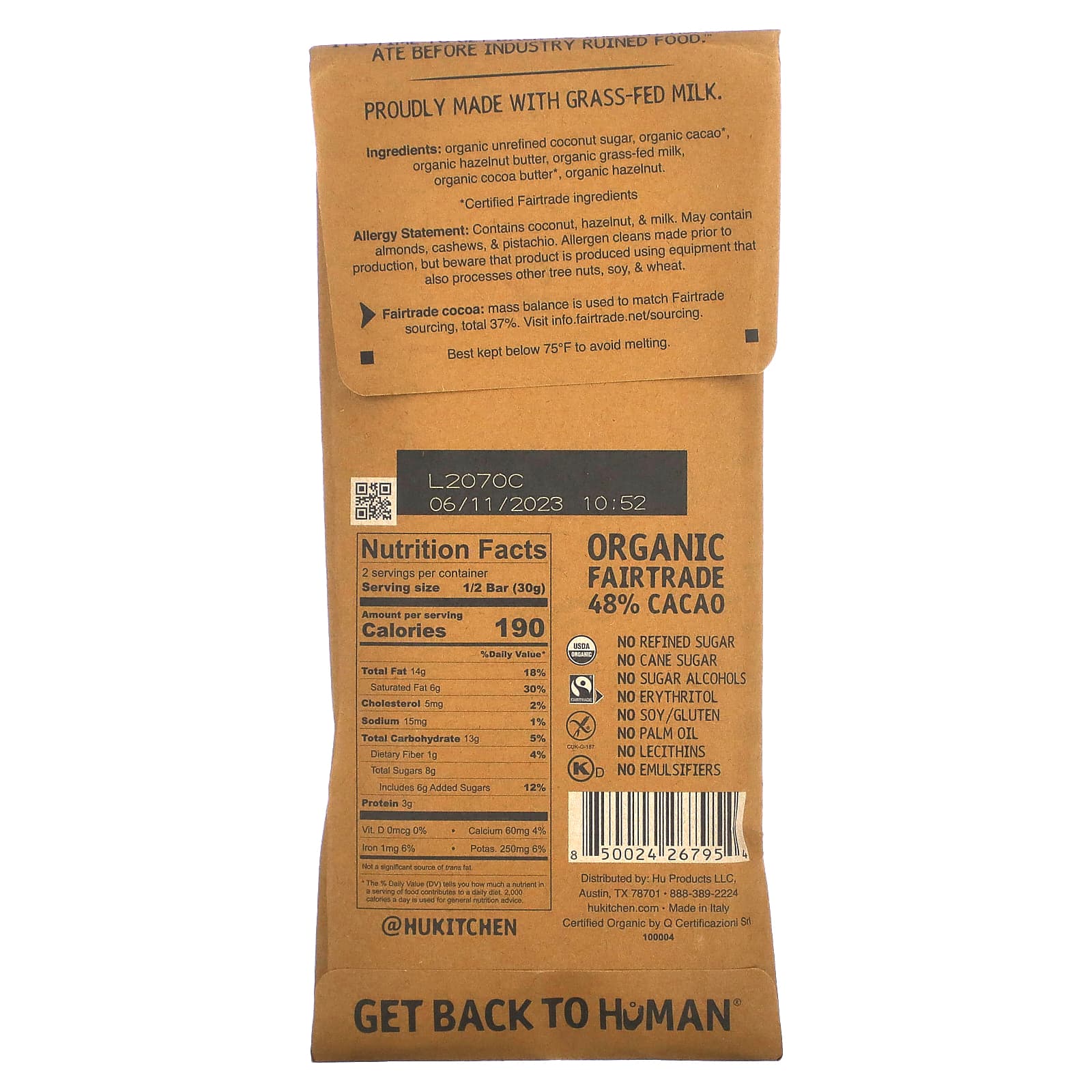 Hu, Масло фундука + хрустящая корочка с фундуком, молочный шоколад, 60 г (2,1 унции)