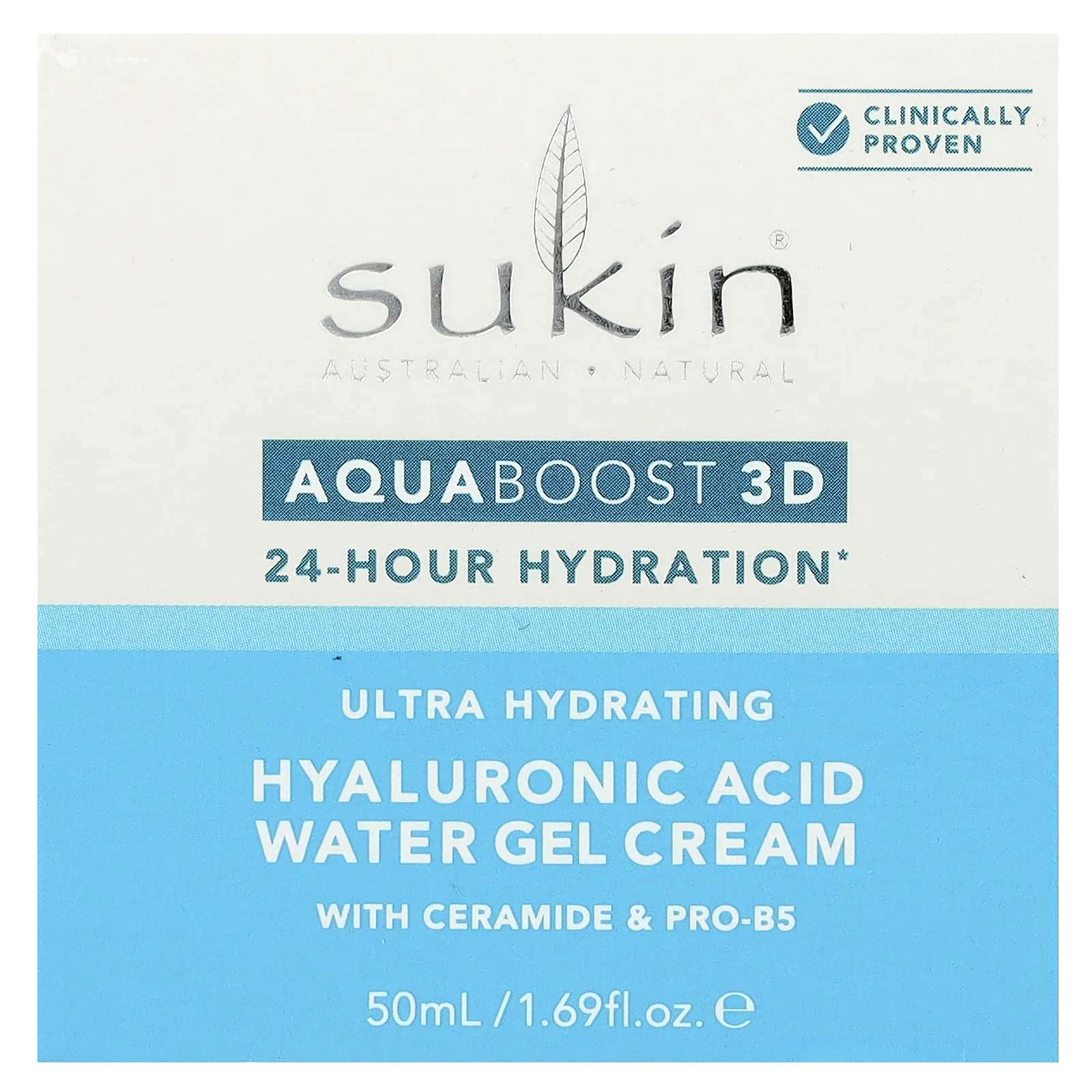 Sukin, AquaBoost 3D, водный гель-крем с гиалуроновой кислотой, 50 мл (1,69 жидк. Унции)