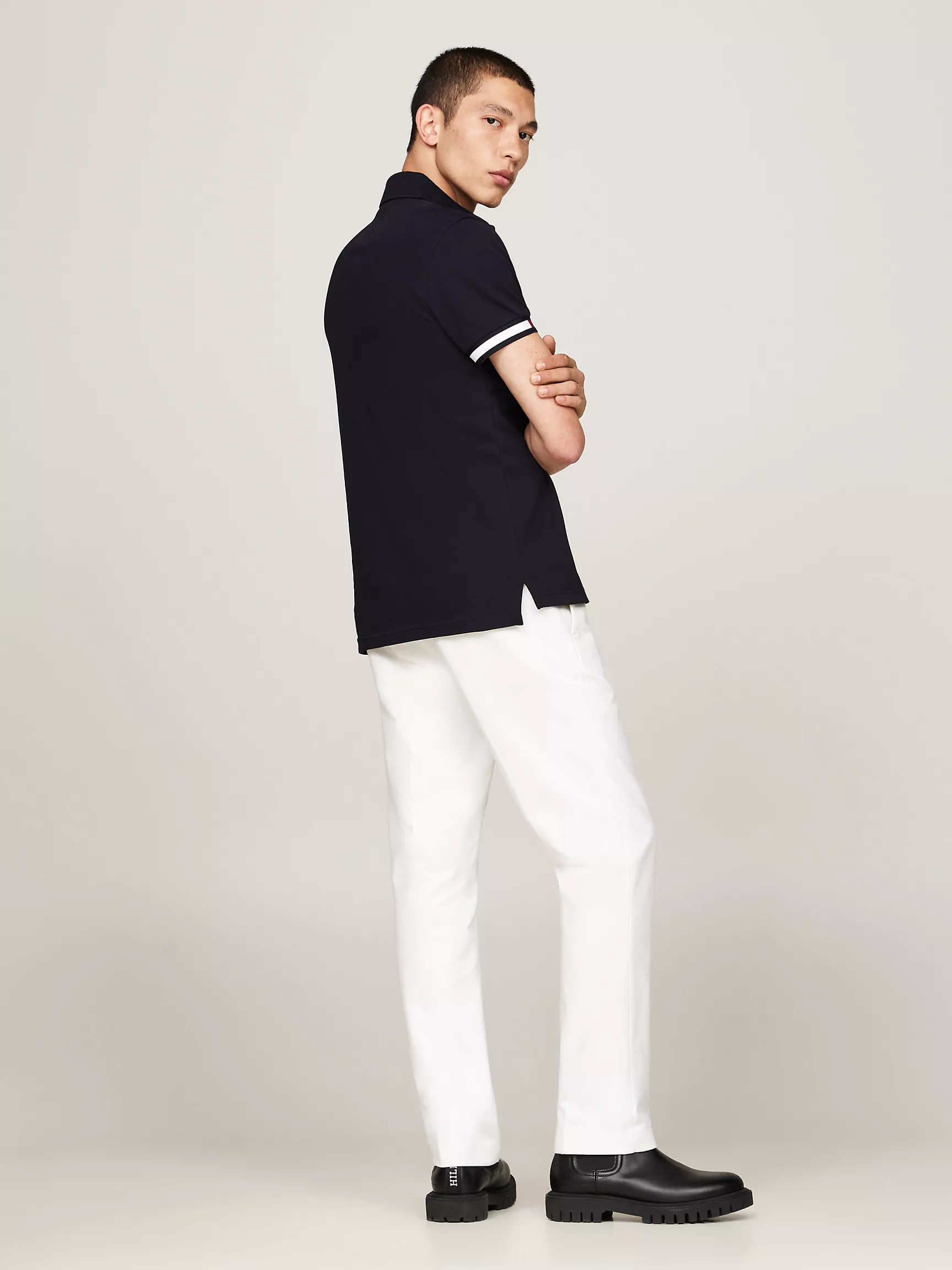 Мужское поло Tommy Hilfiger, Приталенное поло с логотипом флага на манжетах