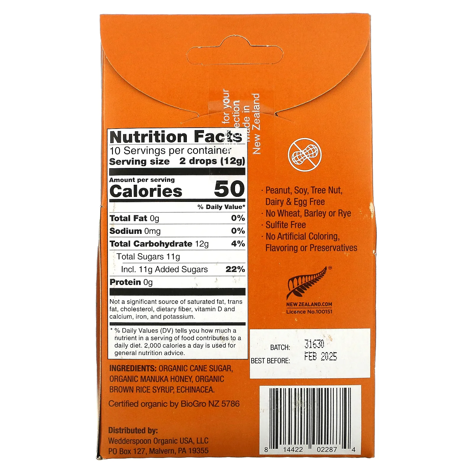 Wedderspoon, Органический мед манука в каплях, мед с эхинацеей, 120 г (4 унции)