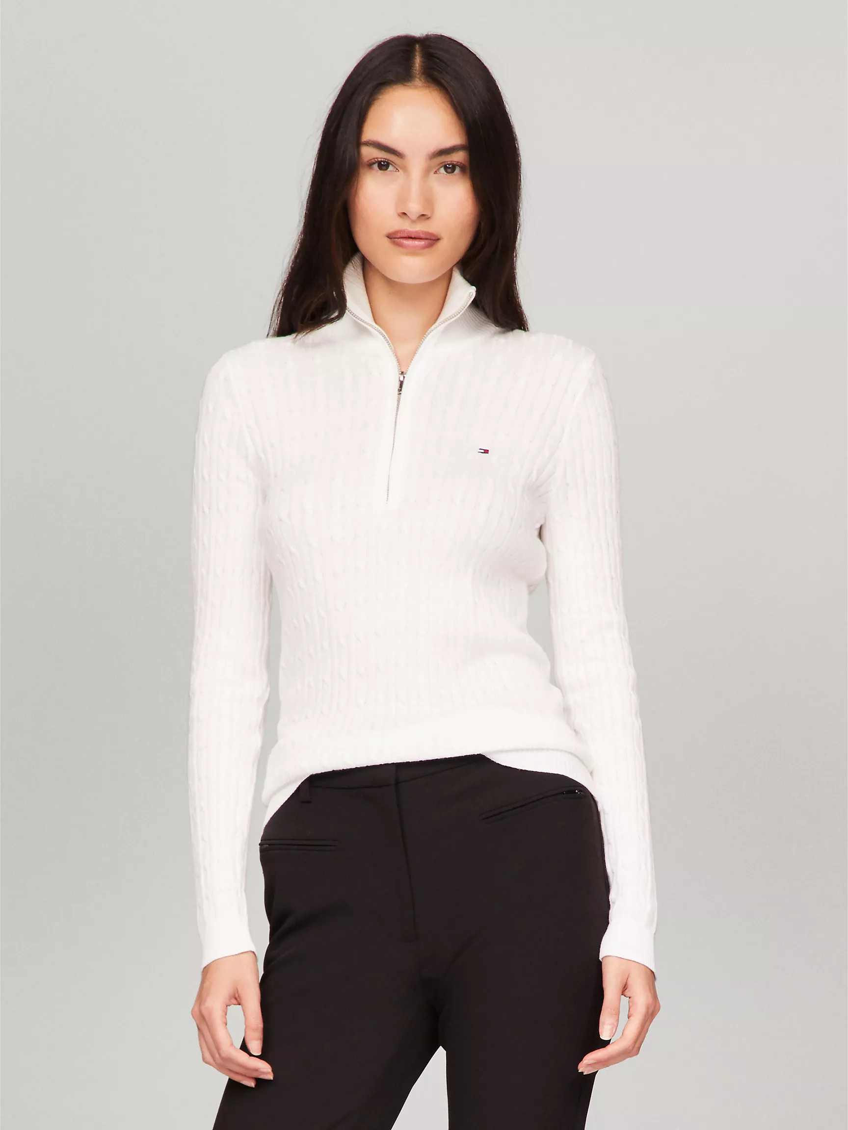 Женский свитер Tommy Hilfiger, Свитер с узором "косы" и половинной молнией