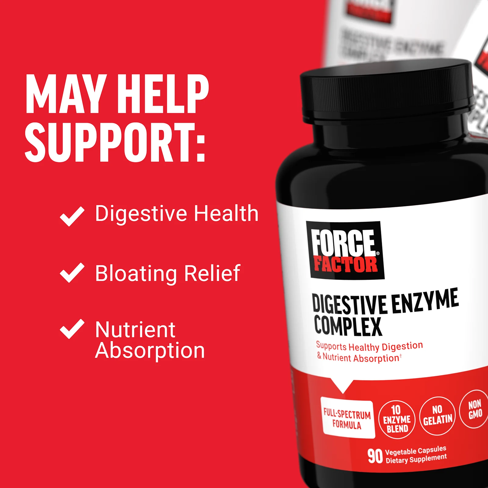 Force Factor, комплекс пищеварительных ферментов, 150 мг, 90 растительных капсул