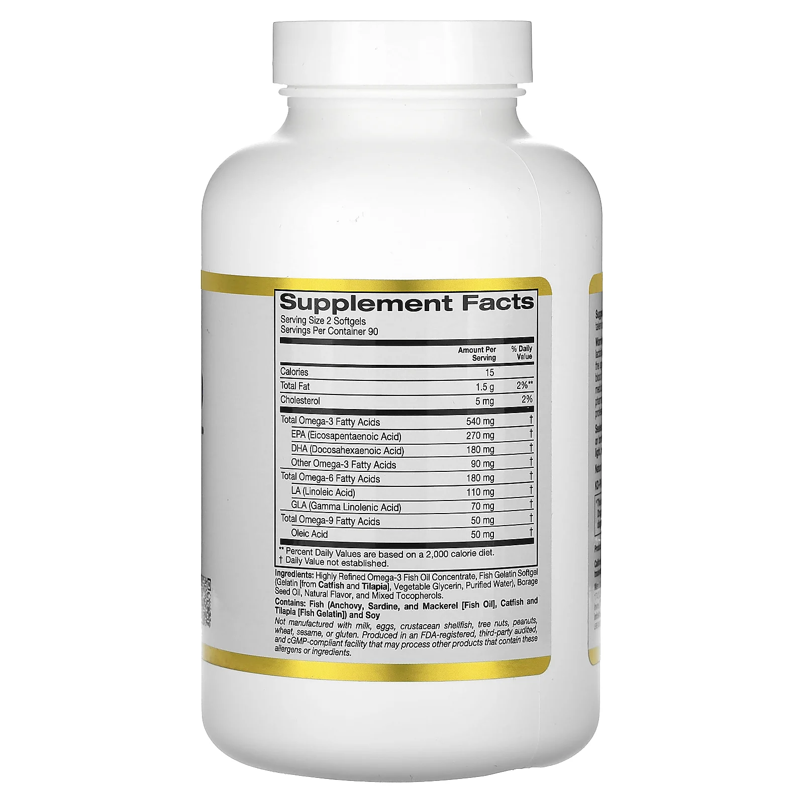 California Gold Nutrition, рыбий жир с омега 3-6-9 и маслом бурачника, норвежский триглицерид, натуральный лимонный вкус, 180 капсул