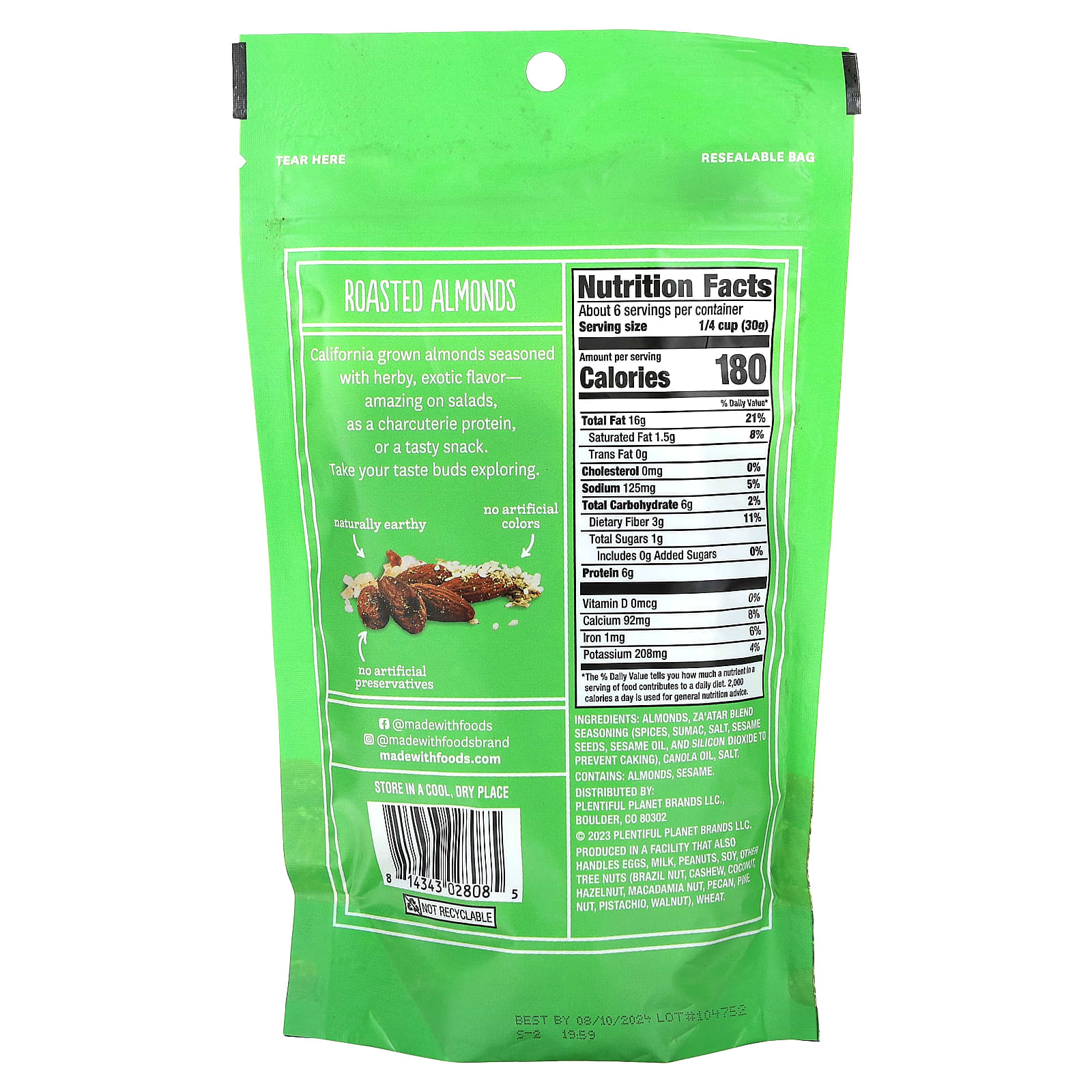 Made With, Za'atar, жареный миндаль с приправами, 170 г (6 унций)