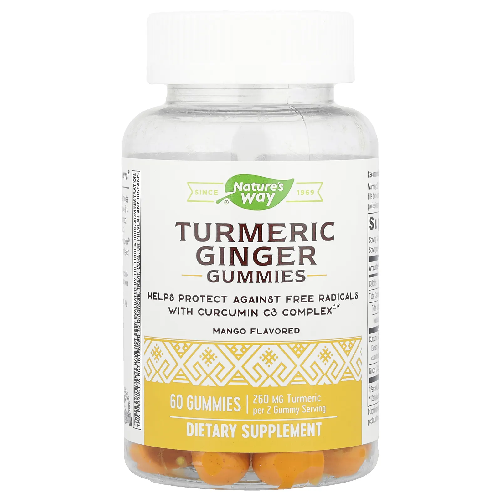 Nature's Way, жевательные таблетки с куркумой и имбирем, со вкусом манго, 60 жевательных таблеток