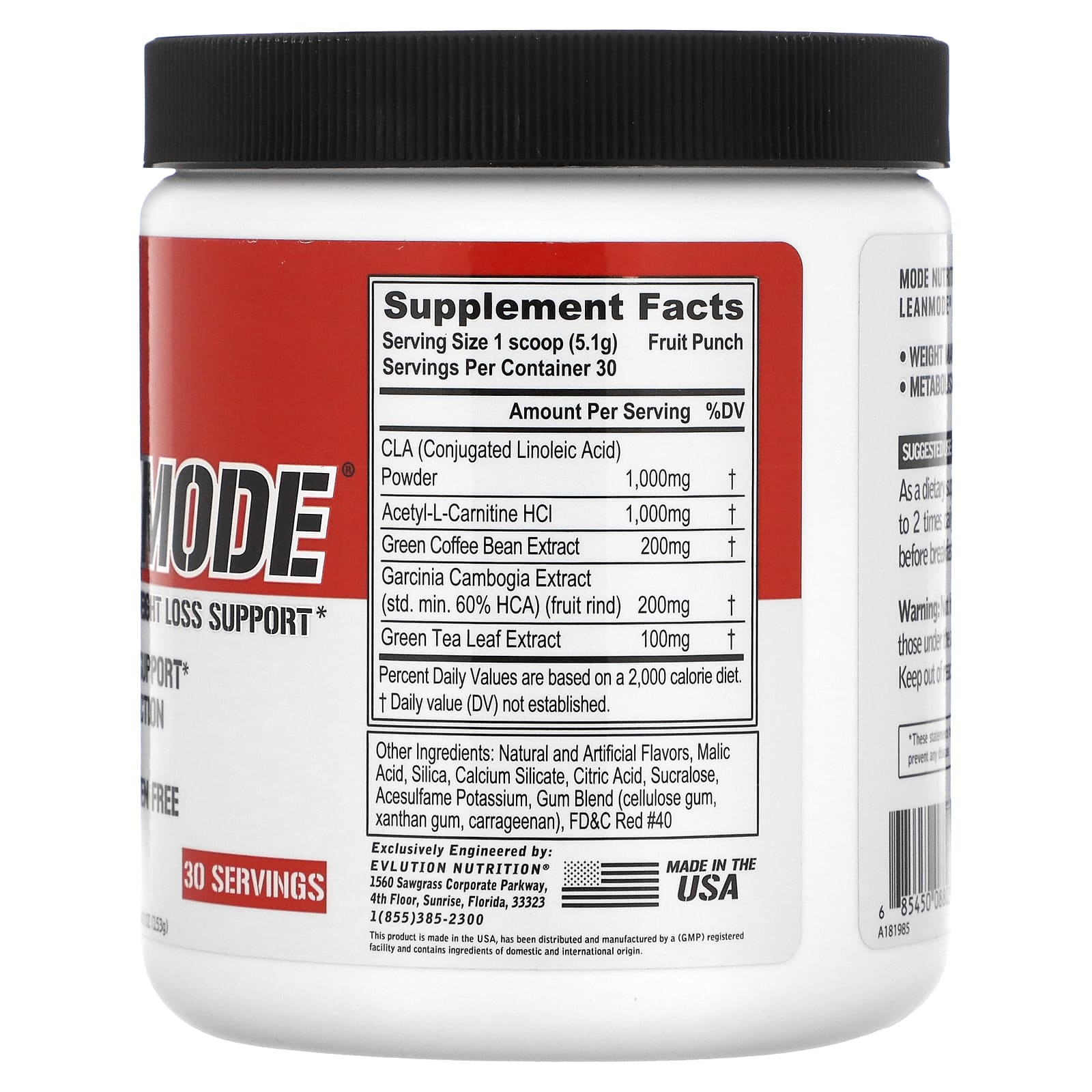 EVLution Nutrition, LeanMode, добавка для поддержки снижения веса без стимуляторов, фруктовый пунш, 153 г (5,4 унции)