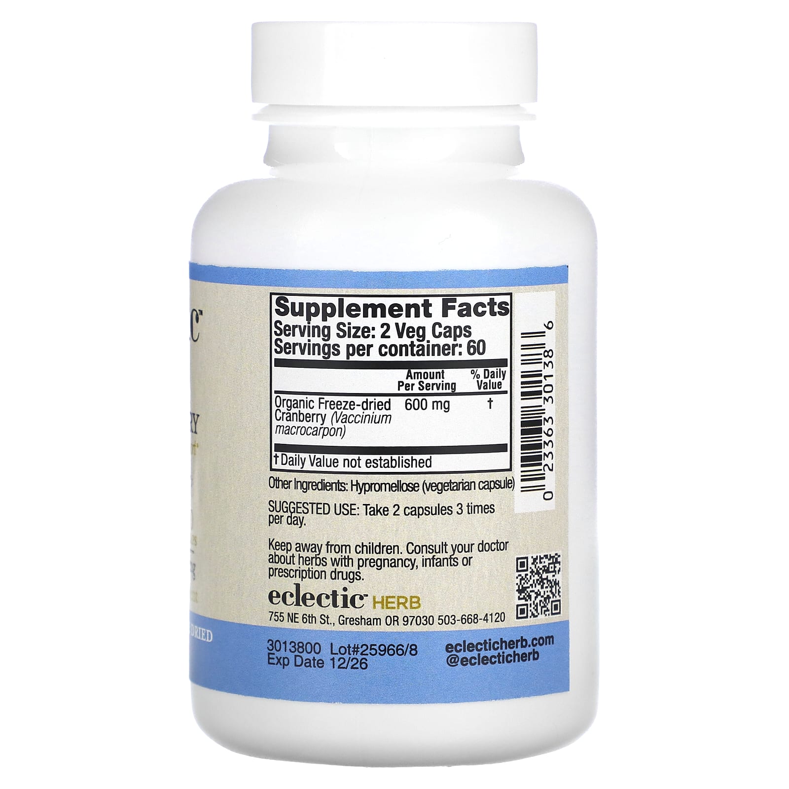 Eclectic Herb, сублимированная клюква, 300 мг, 120 растительных капсул (150 мг в 1 капсуле)