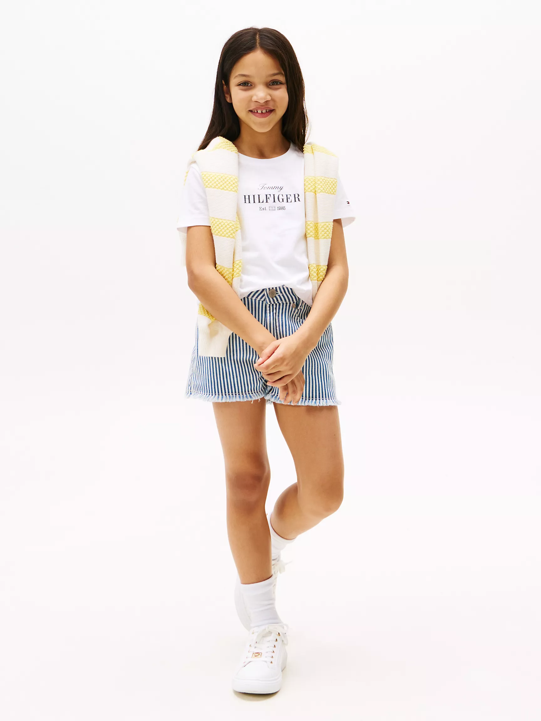 Короткие шорты для девочек Tommy Hilfiger, Детские джинсовые шорты в полоску