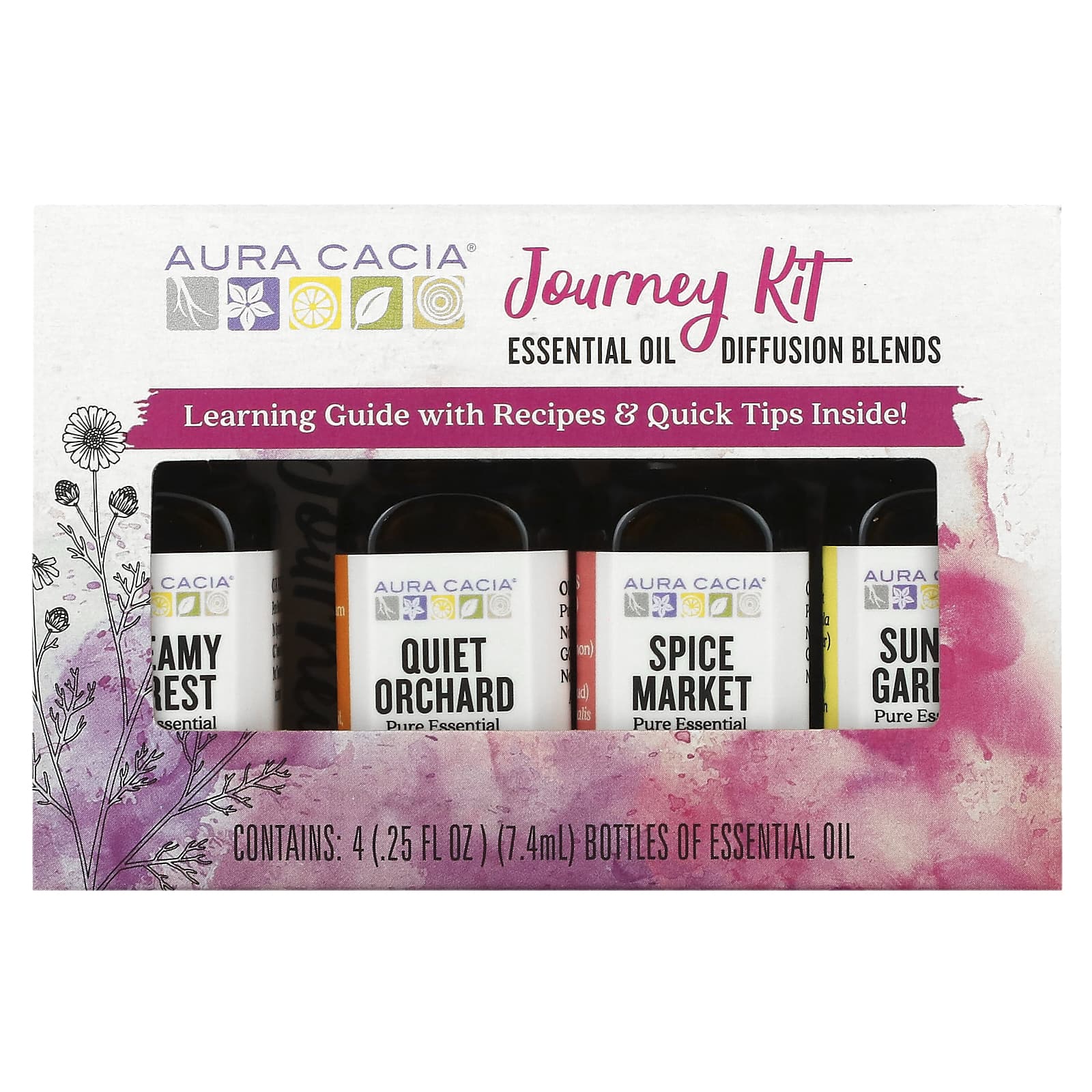 Aura Cacia, Journey To Diffusion Kit, эфирные масла, 4 флакона по 7,4 мл (0,25 жидк. Унции)