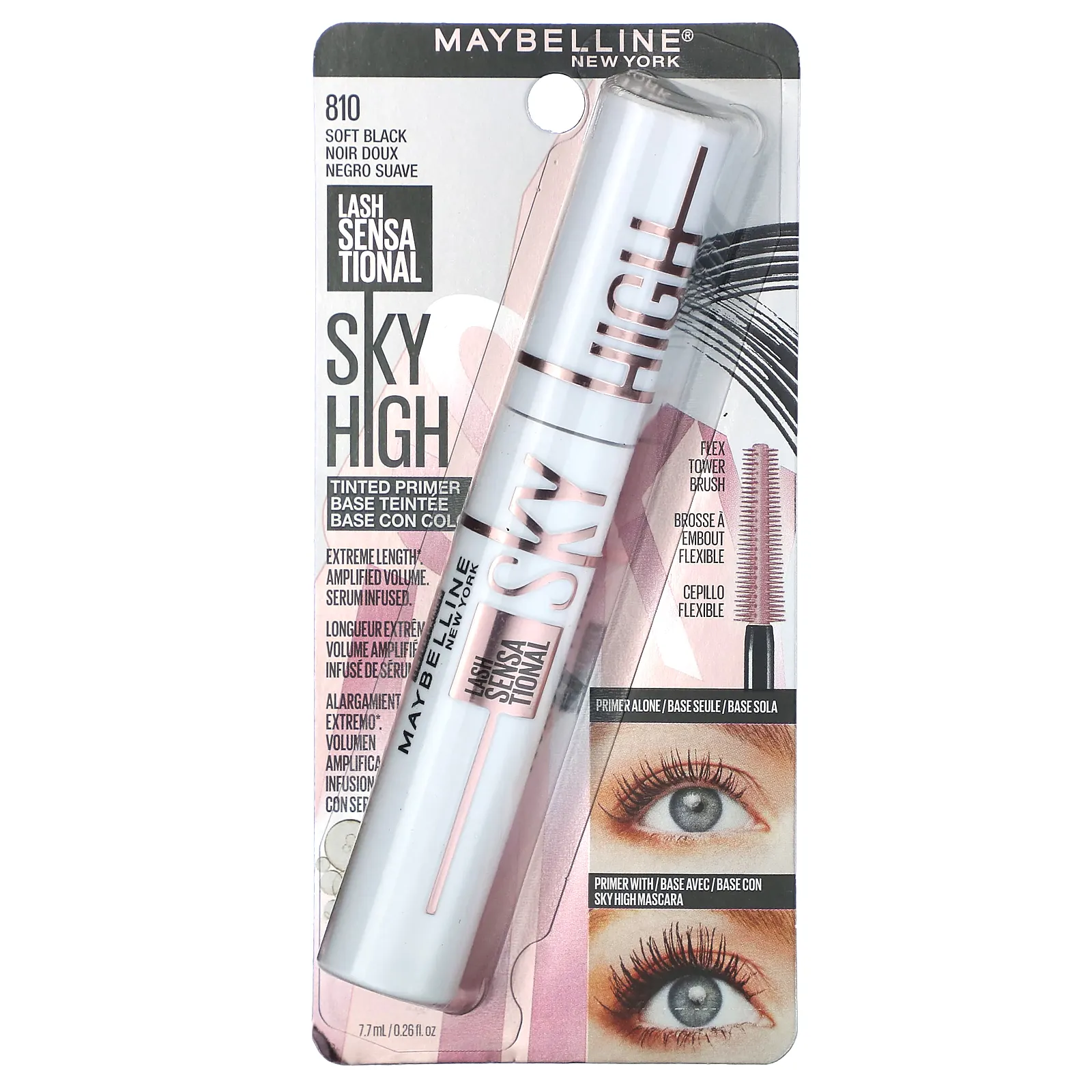 Maybelline, Тонирующий праймер для ресниц Lash Sensational, Sky High, 810 Soft Black, 7,7 мл (0,26 жидк. Унции)