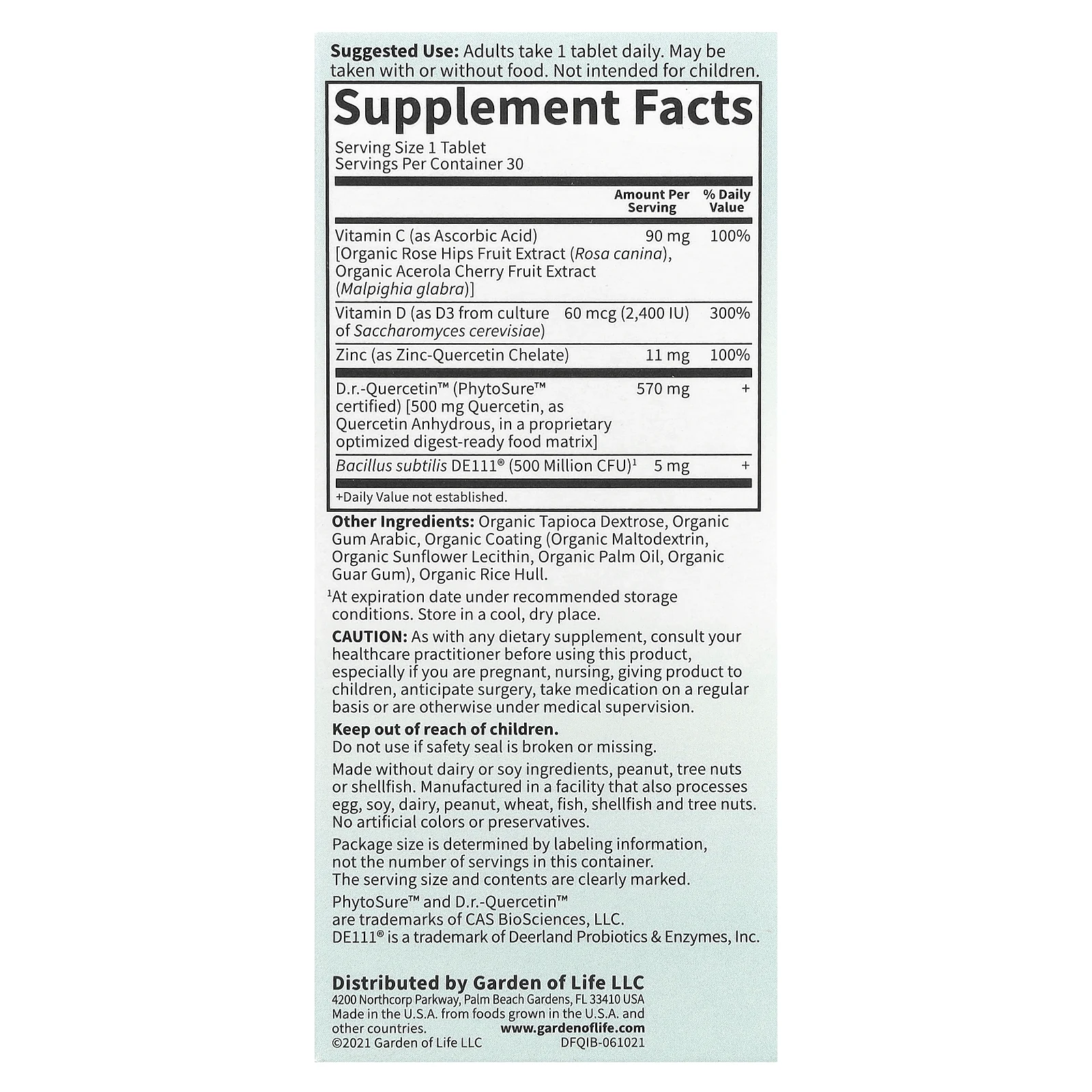 Garden of Life, Доктор Formula, кверцетин для иммунитета, 500 мг, 30 вегетарианских таблеток