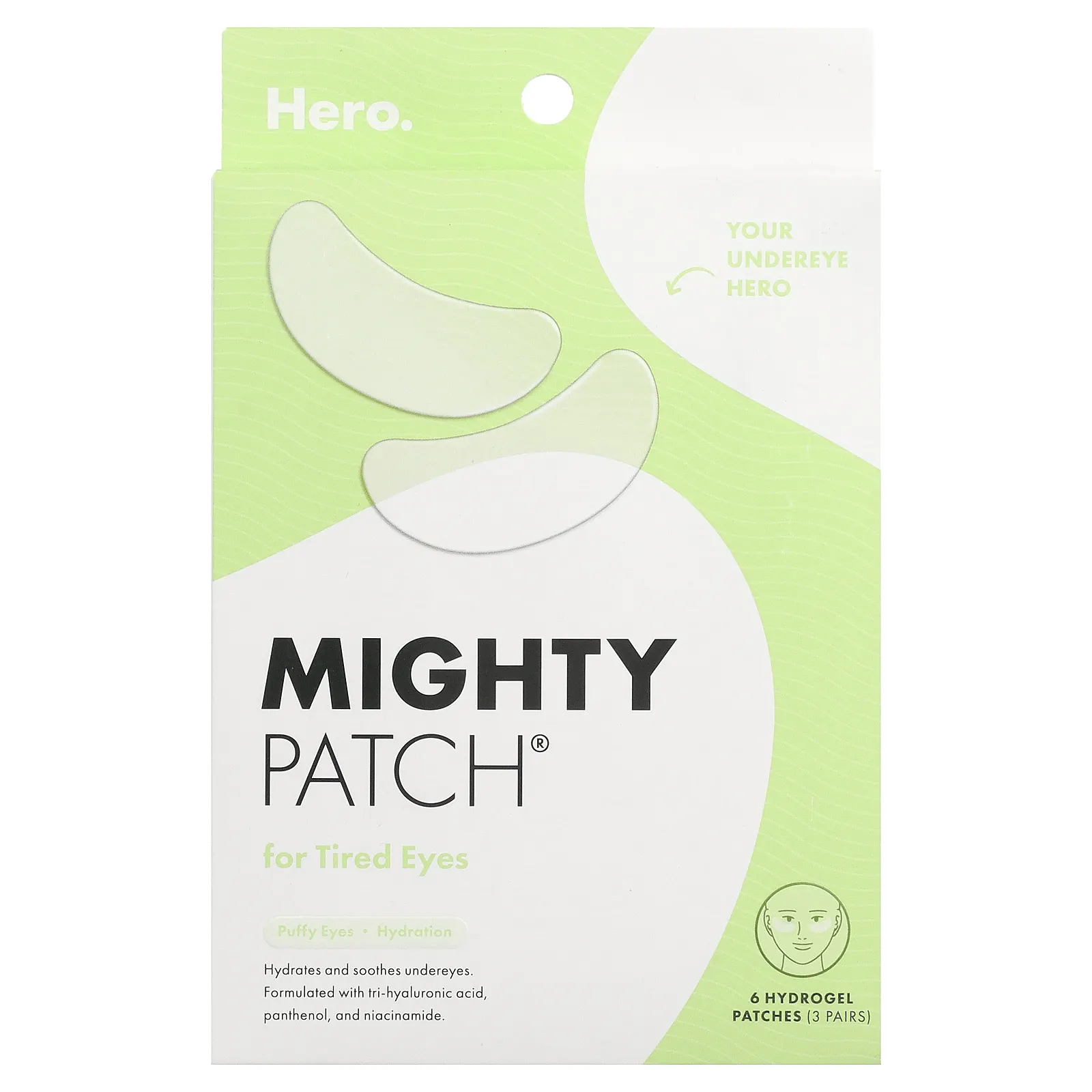 Hero Cosmetics, Mighty Patch®, от усталости глаз, 6 гидрогелевых патчей