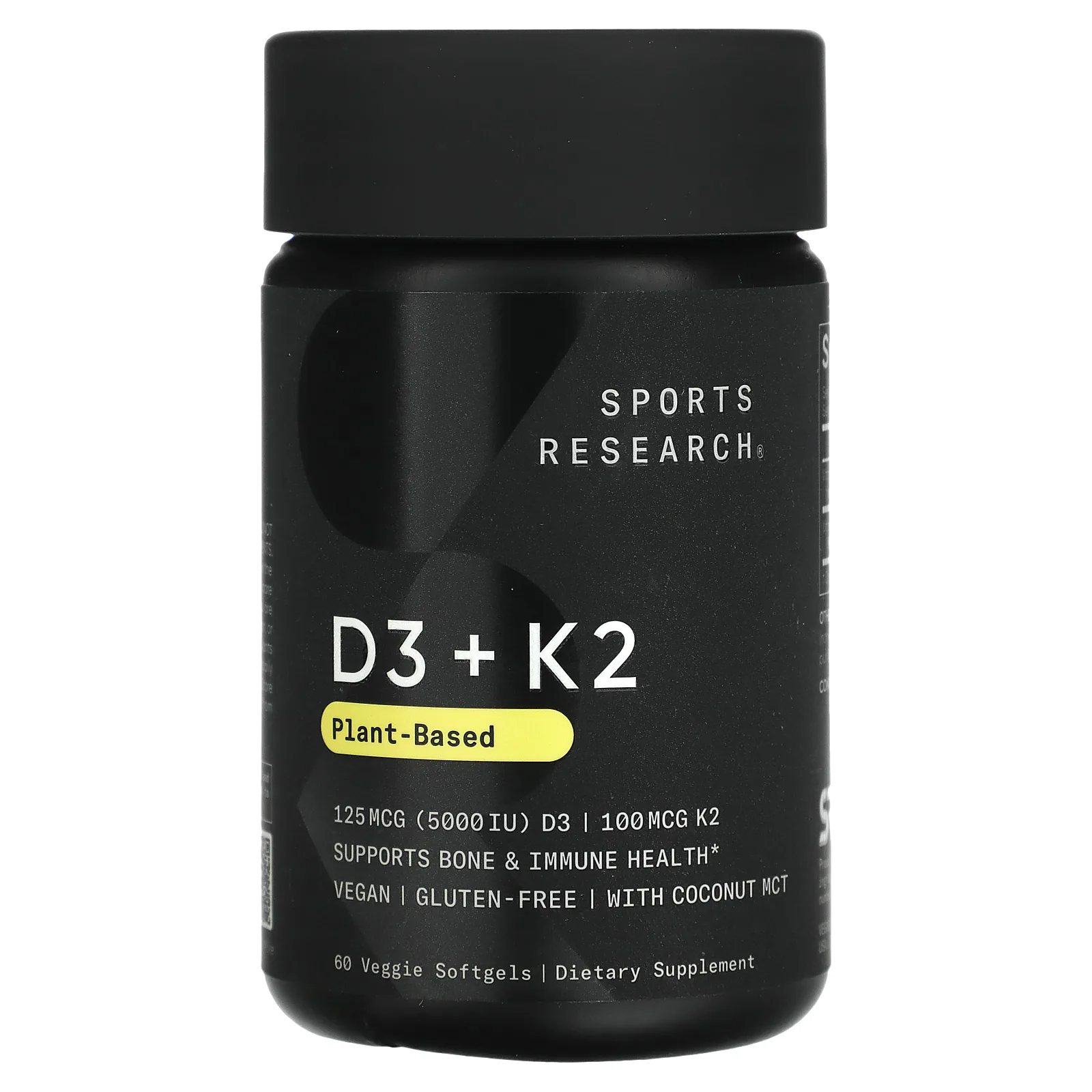 Sports Research, растительные витамины D3+K2, 60 растительных капсул