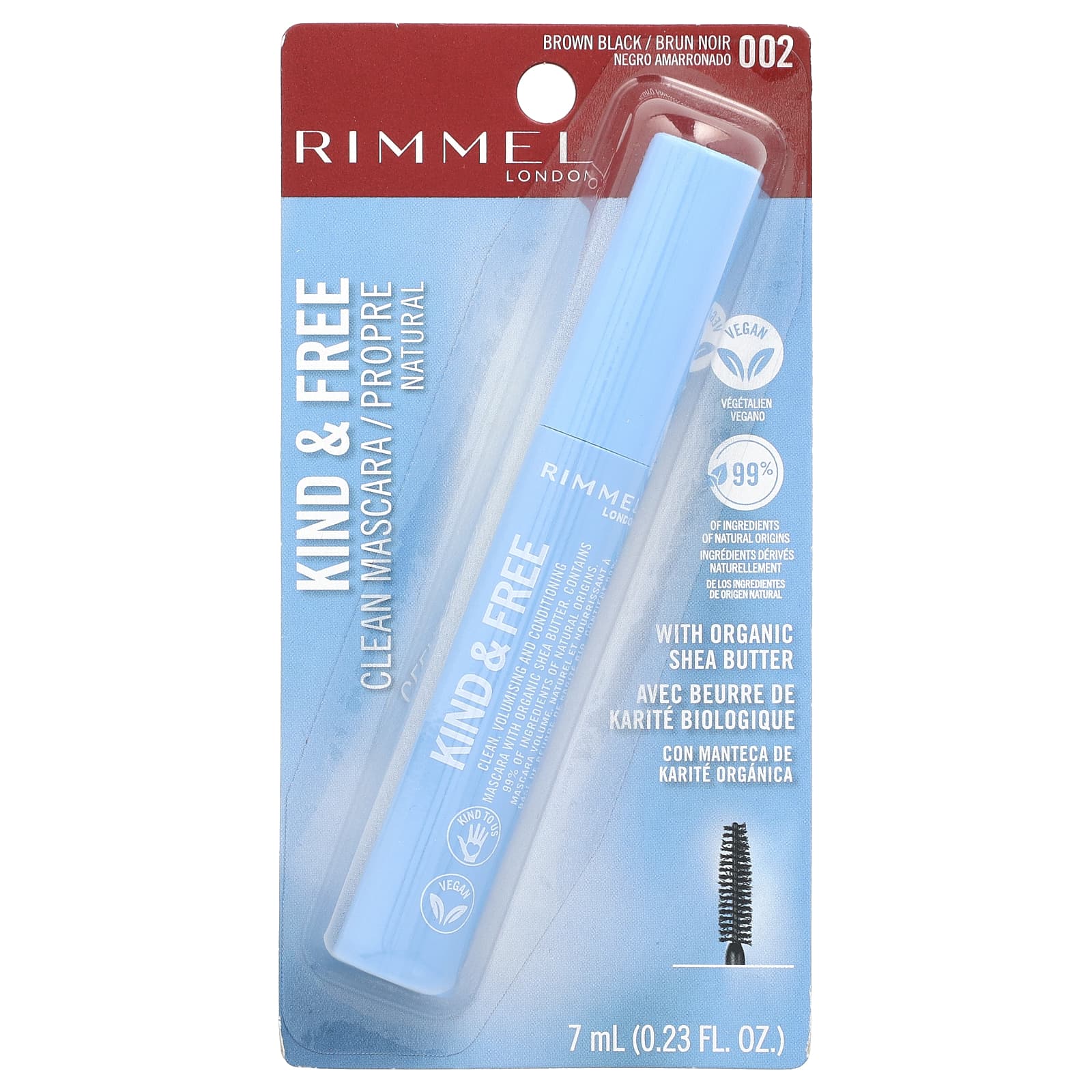 Rimmel London, Kind & Free, очищающая тушь для ресниц, оттенок 002 коричневый и черный, 7 мл (0,23 жидк. унции)