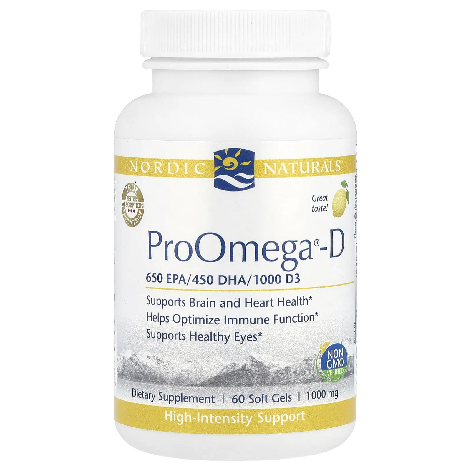 Nordic Naturals, ProOmegaD, со вкусом лимона, 1000 мг, 60 мягких капсул