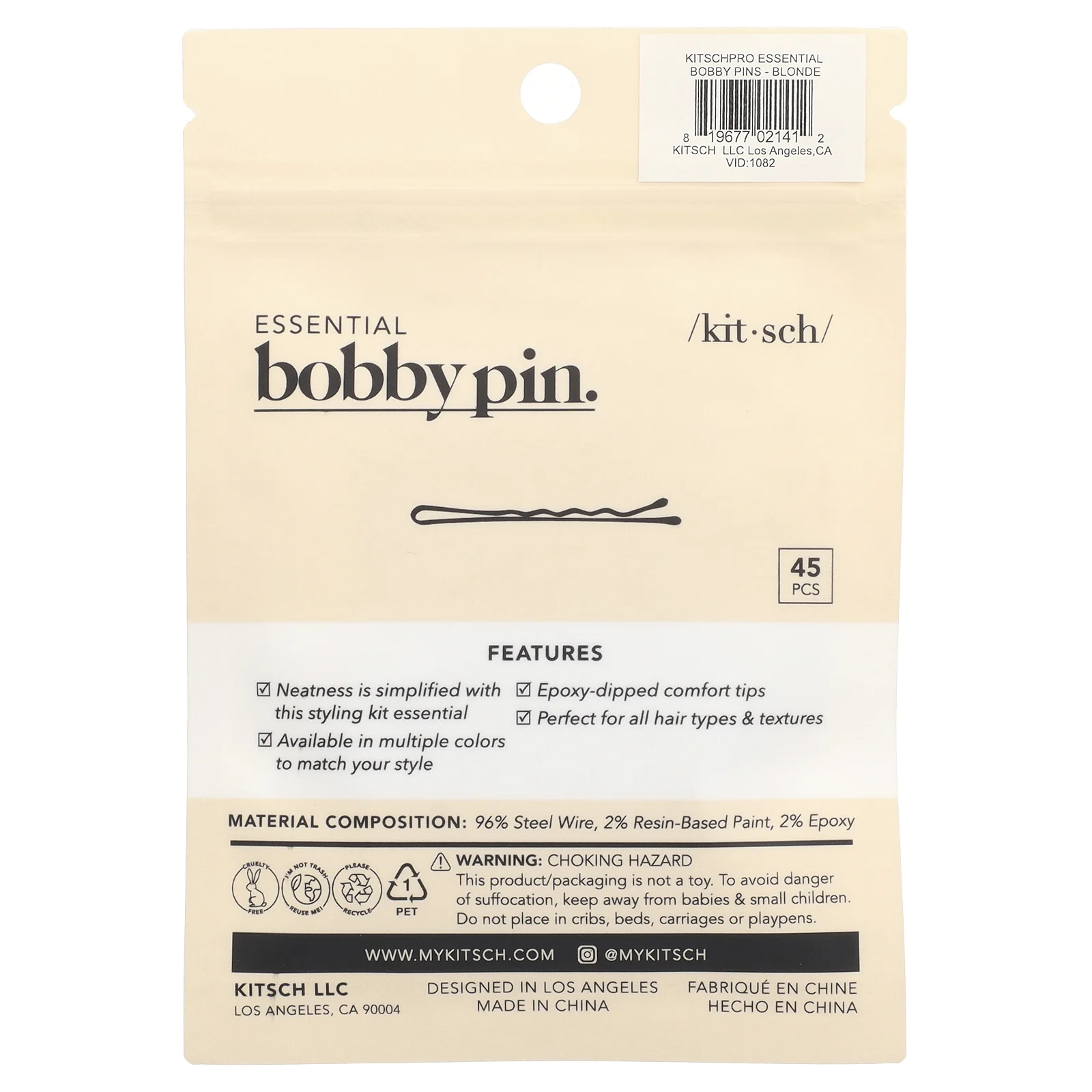 Kitsch, Essential Bobby Pins, блондинка, 45 шт.