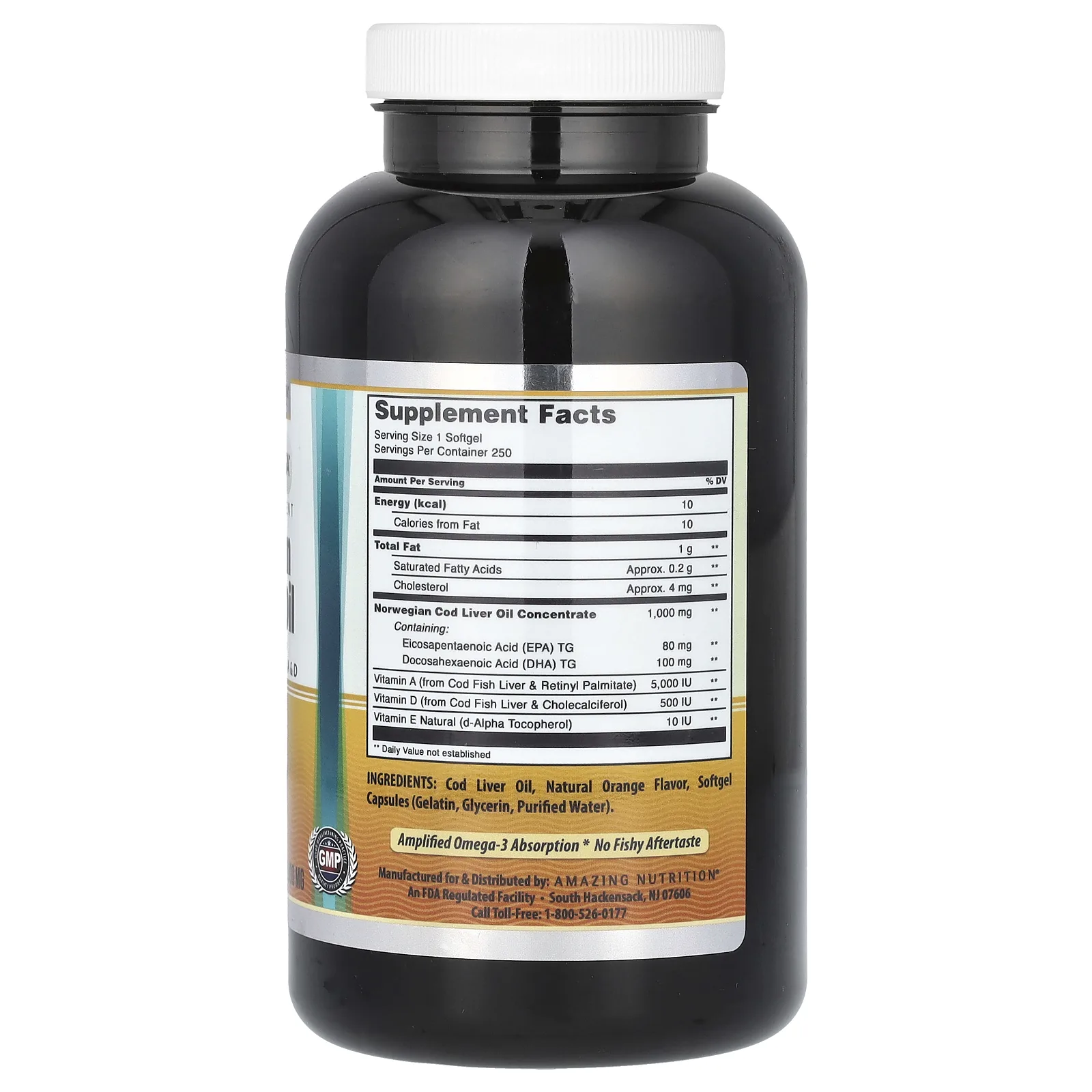 Amazing Nutrition, Жир печени норвежской трески, свежий апельсин, 1000 мг, 250 мягких таблеток