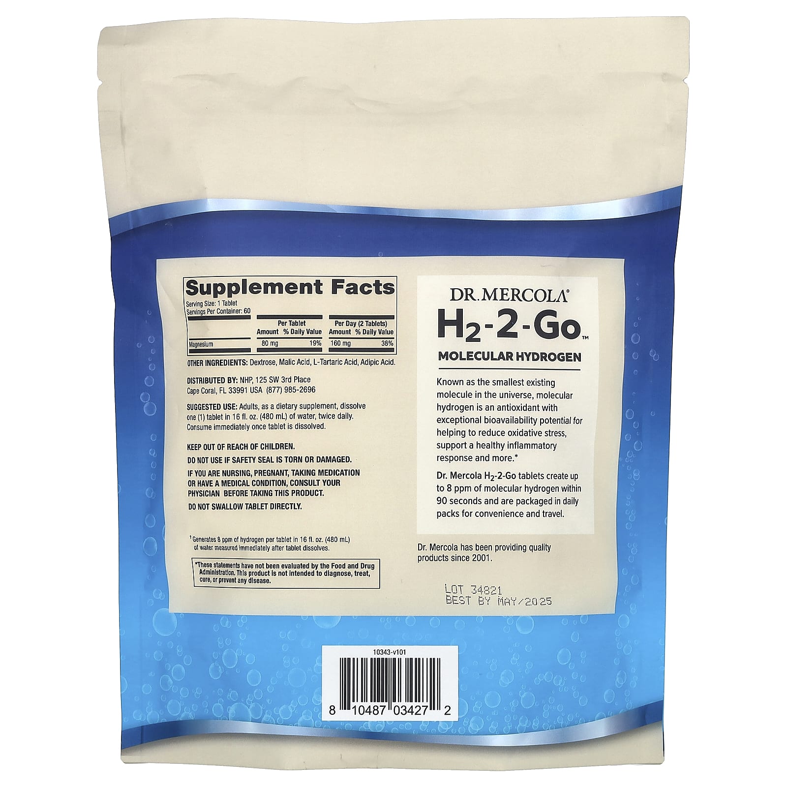 Dr. Mercola, H2-2-Go, молекулярный водород, 30 двойных пакетиков, 60 таблеток