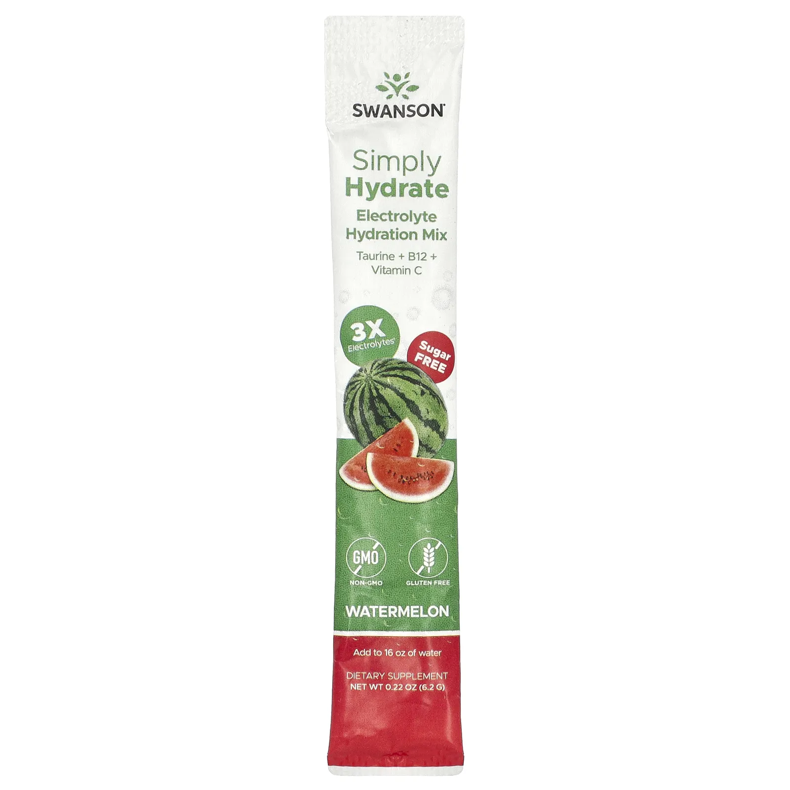 Swanson, Simply Hydrate, смесь электролитов для гидратации, арбуз, 8 стик-пакетов по 6,2 г (0,22 унции)