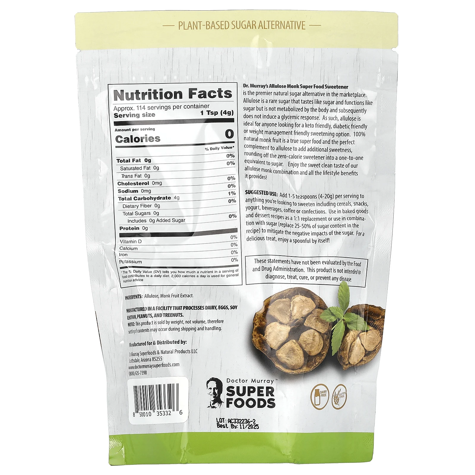 Dr. Murray's, Allulose Monk, заменитель сахара, 454 г (16 унций)