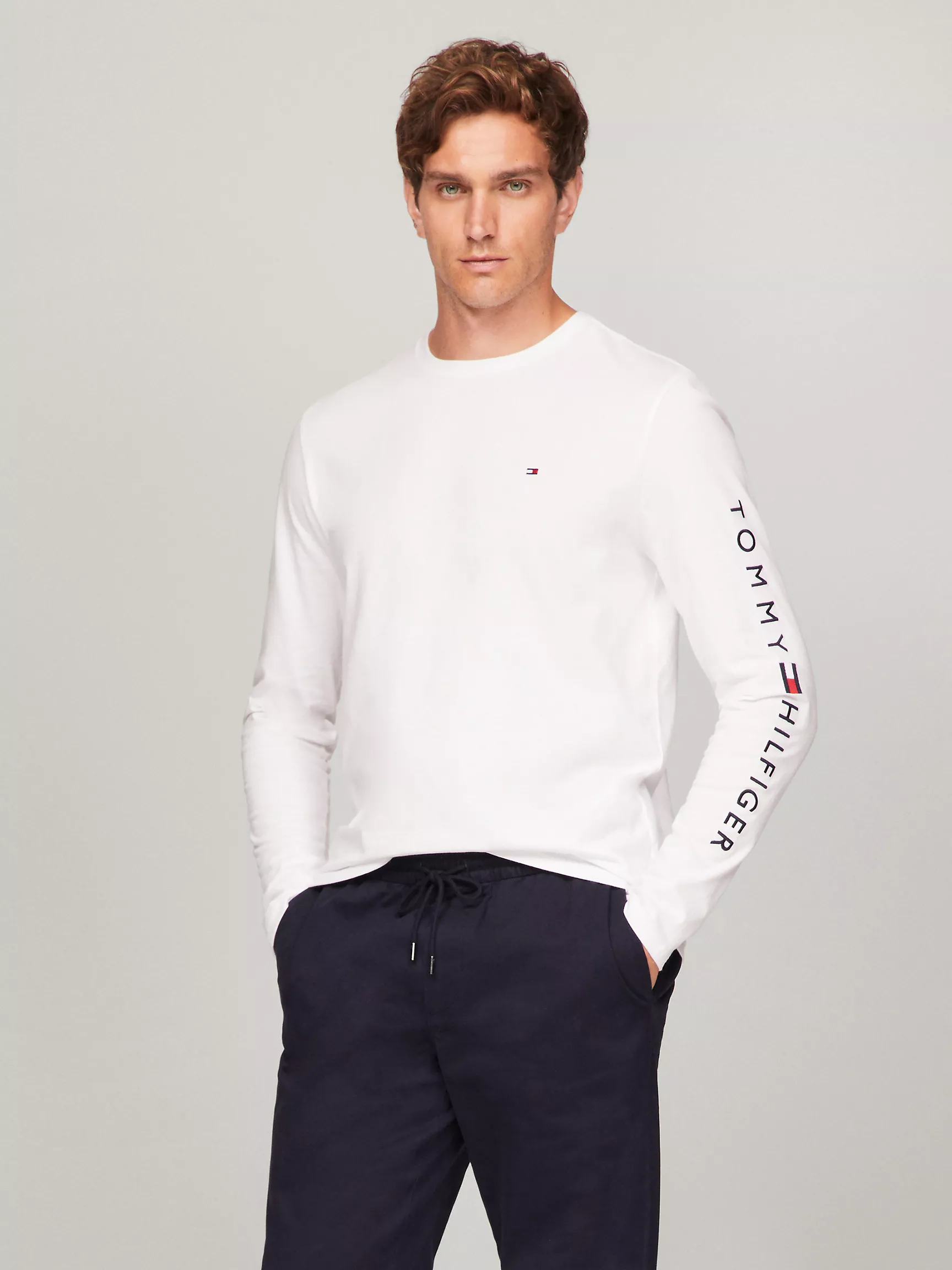 Мужская футболка Tommy Hilfiger, Футболка с длинным рукавом и логотипом Tommy