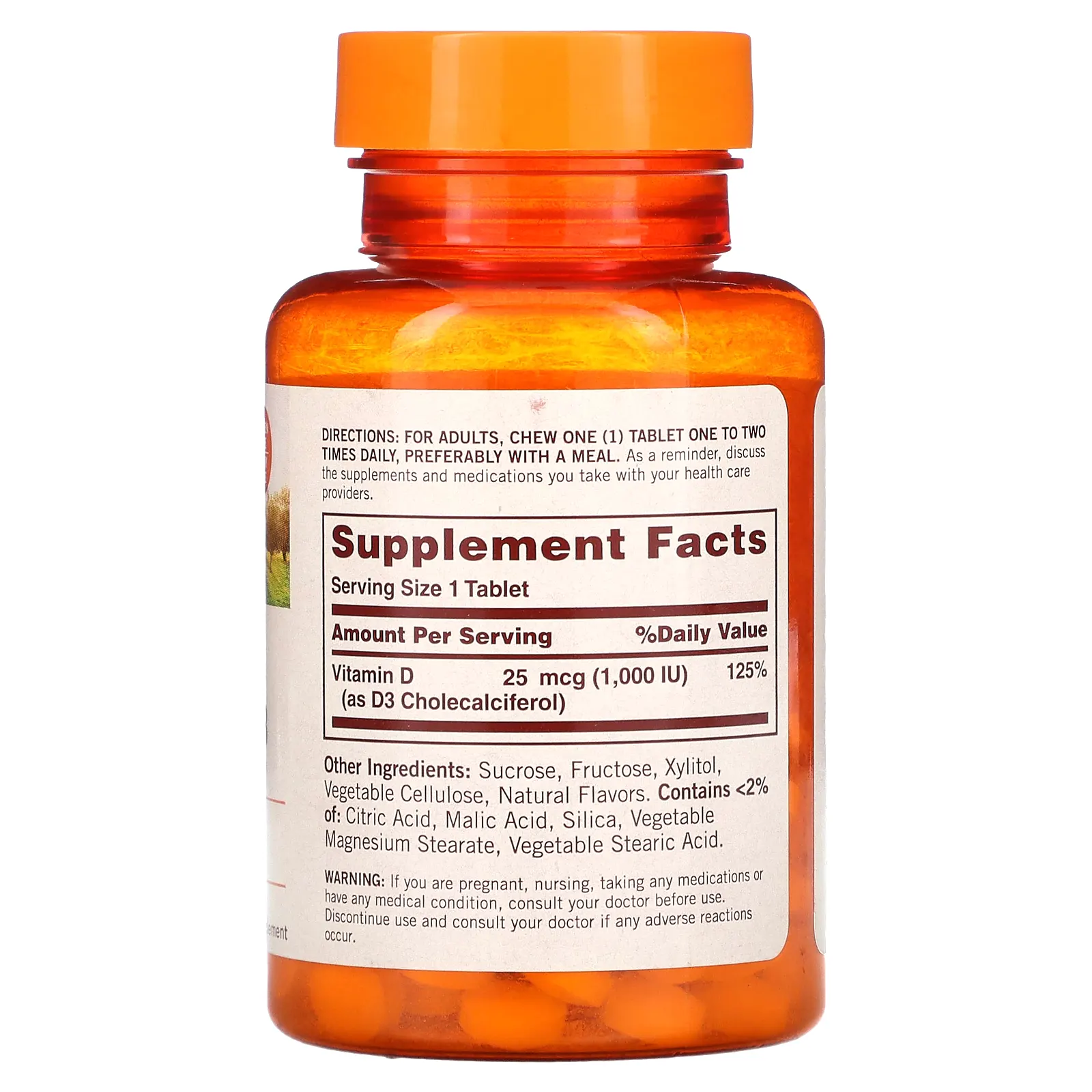 Sundown Naturals, Жевательный витамин D3 со вкусом клубники и банана, 25 мг (1000 МЕ), 120 жевательных таблеток