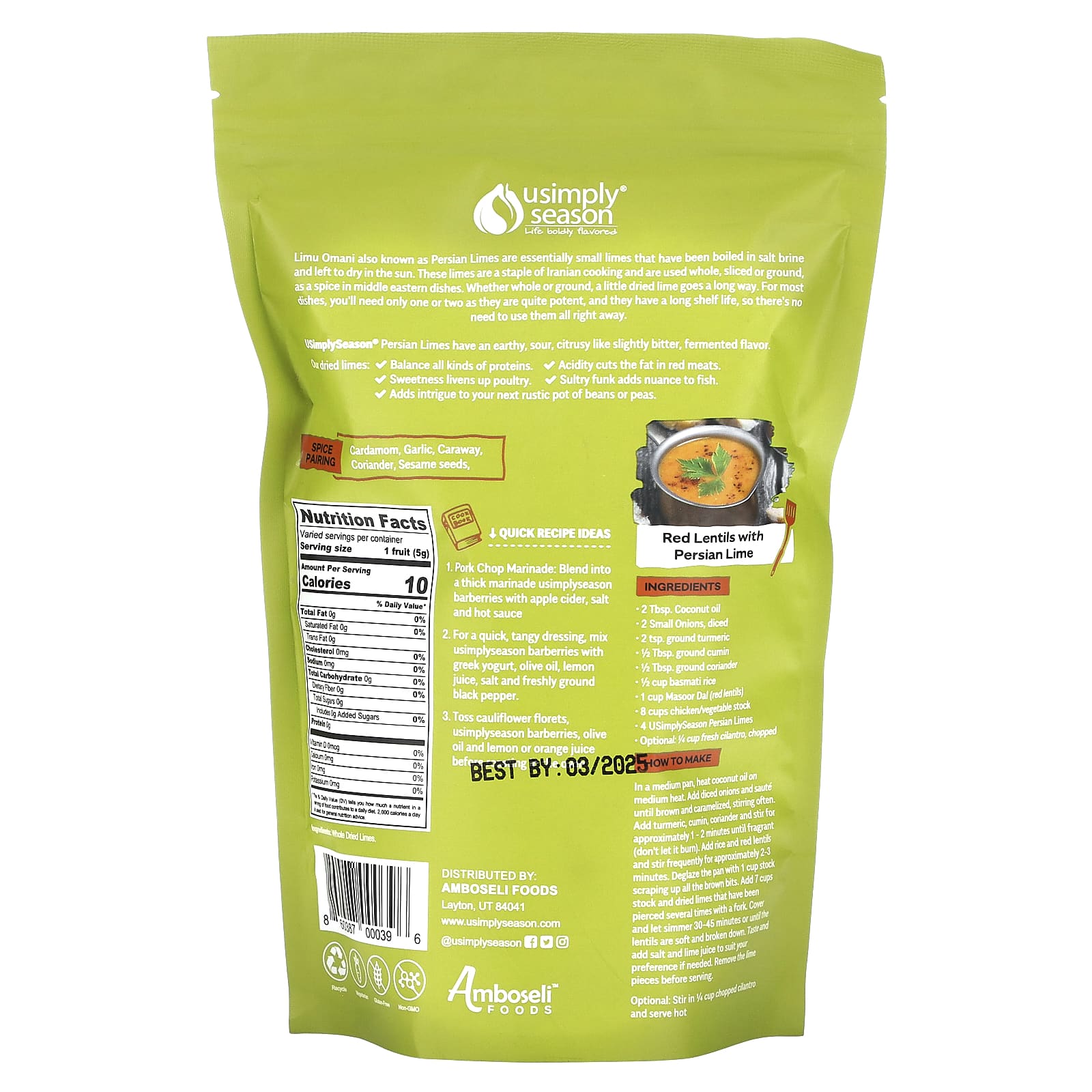 USimplySeason, сушеный лайм, персидский лайм (Limu Omani), целый, 113 г (4 унции)