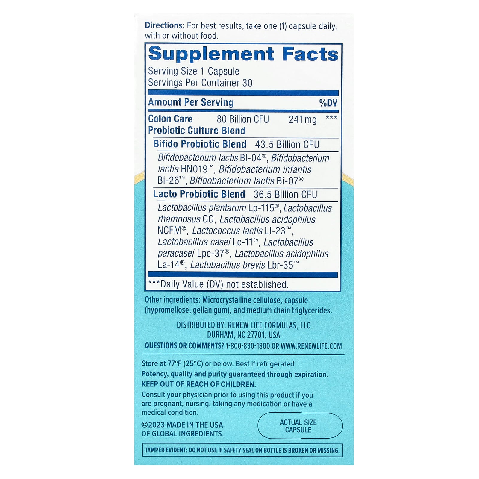 Renew Life, Ultimate Flora, пробиотик для ухода за кишечником, 80 млрд живых культур, 30 вегетарианских капсул