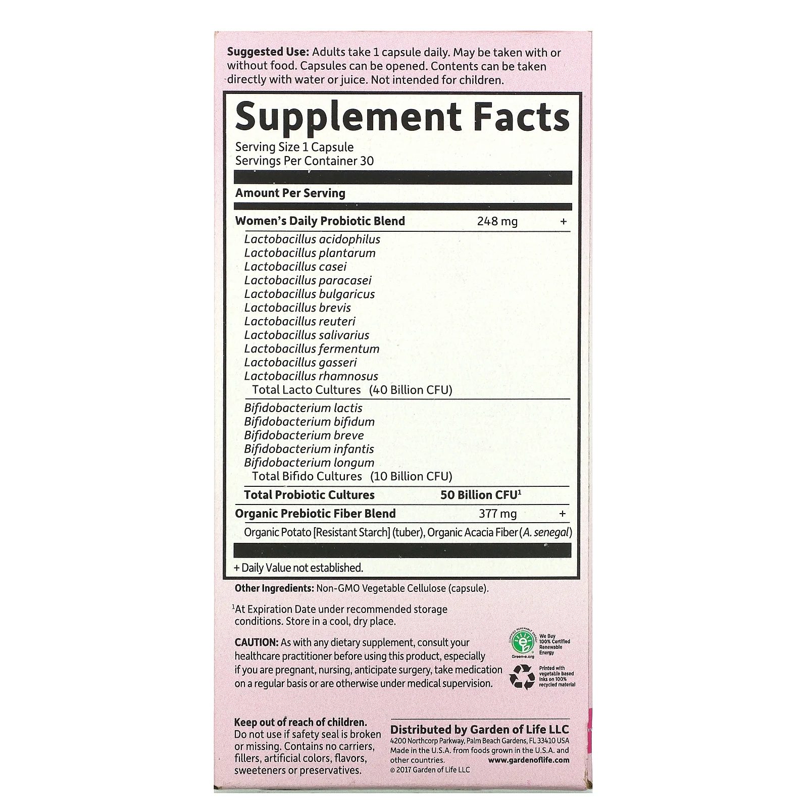 Garden of Life, Dr. Formulated Probiotics, пробиотики, одна таблетка в день для женщин, 30 вегетарианских капсул