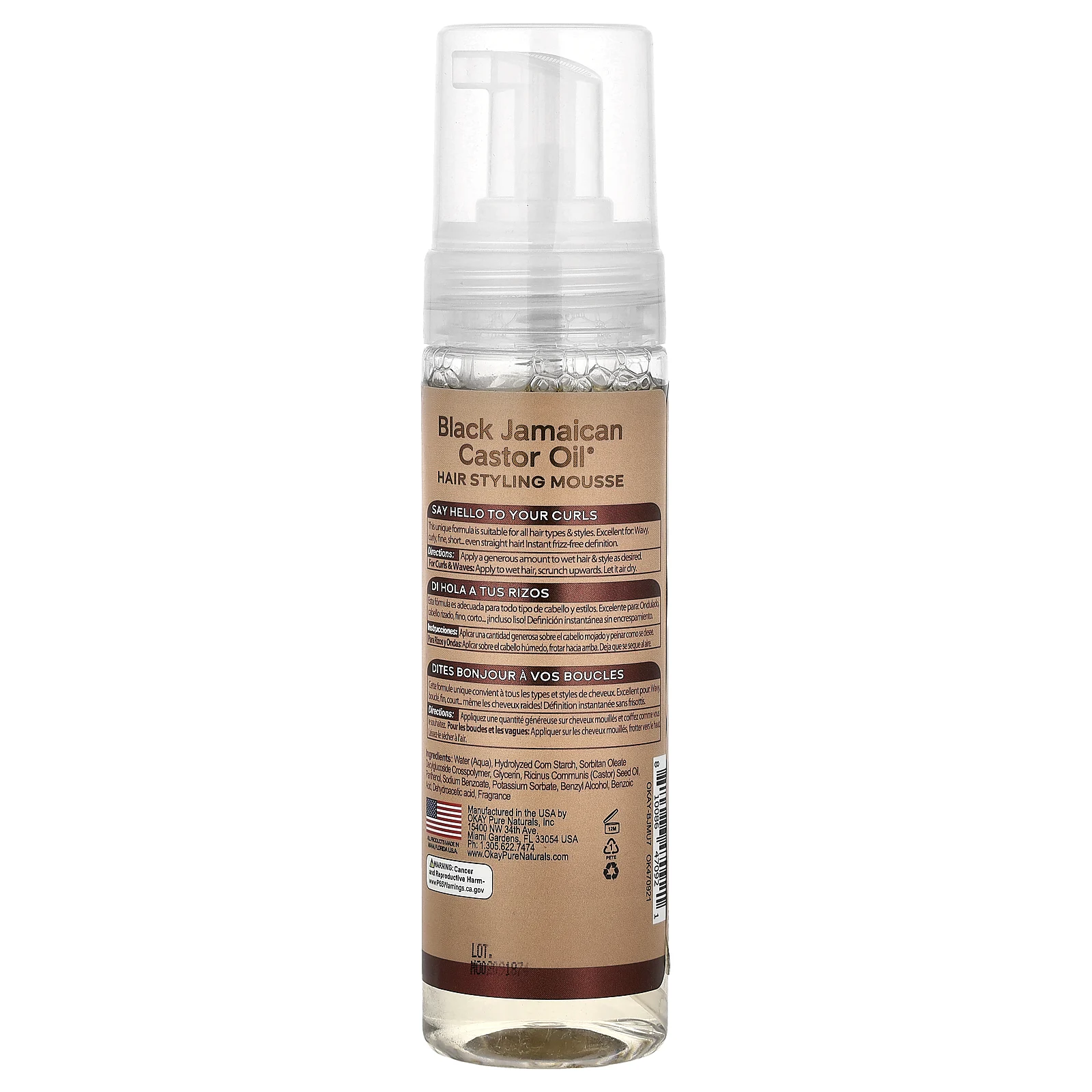 Okay Pure Naturals, Black Jamaican Castor Oil®, мусс для укладки волос, дополнительная фиксация, для вьющихся и волнистых волос, 221 мл (7,5 унции)