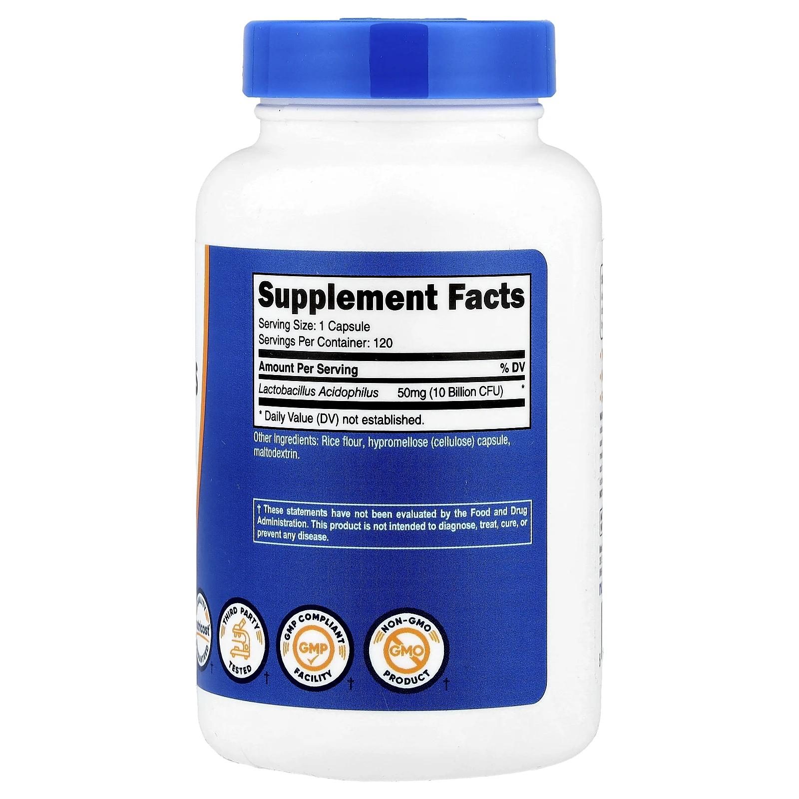 Nutricost, ацидофильные лактобактерии (Lactobacillus acidophilus), 50 мг (10 млрд КОЕ), 120 капсул