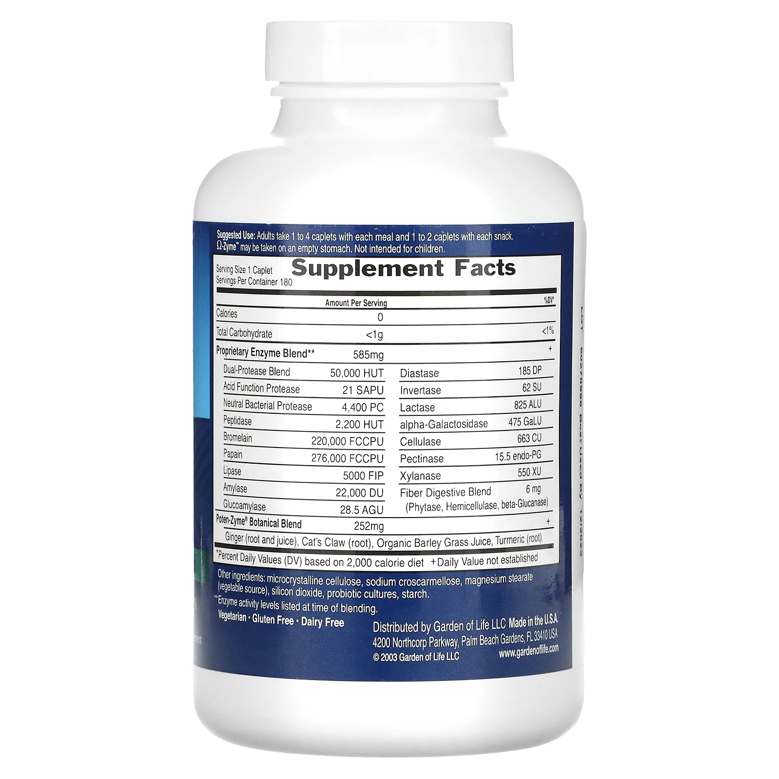 Garden of Life, Omega-Zyme, смесь пищеварительных ферментов, 180 вегетарианских капсул