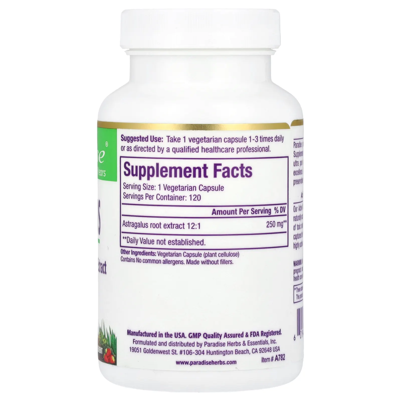 Paradise Herbs, Астрагал, 120 вегетарианских капсул