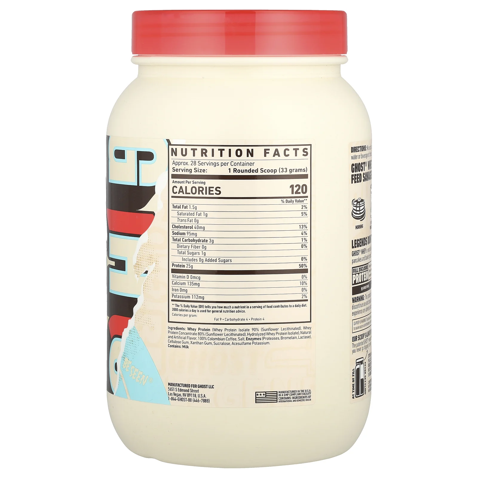 Ghost, Сывороточный протеин, кофейное мороженое, 924 г (2 фунта)