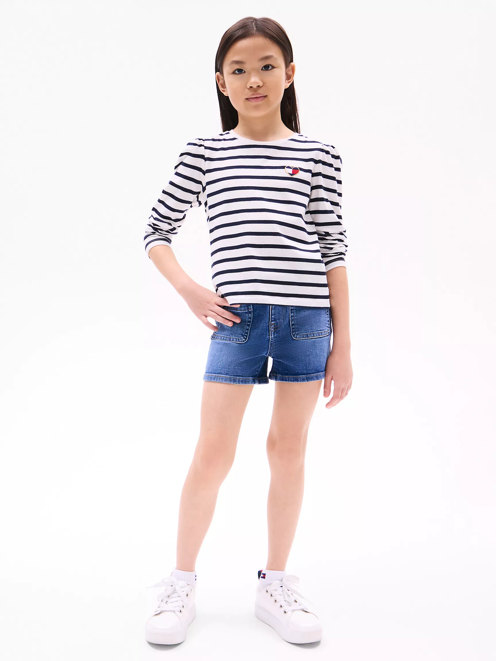 Футболка для девочек Tommy Hilfiger, Детская футболка в полоску с объемными плечами