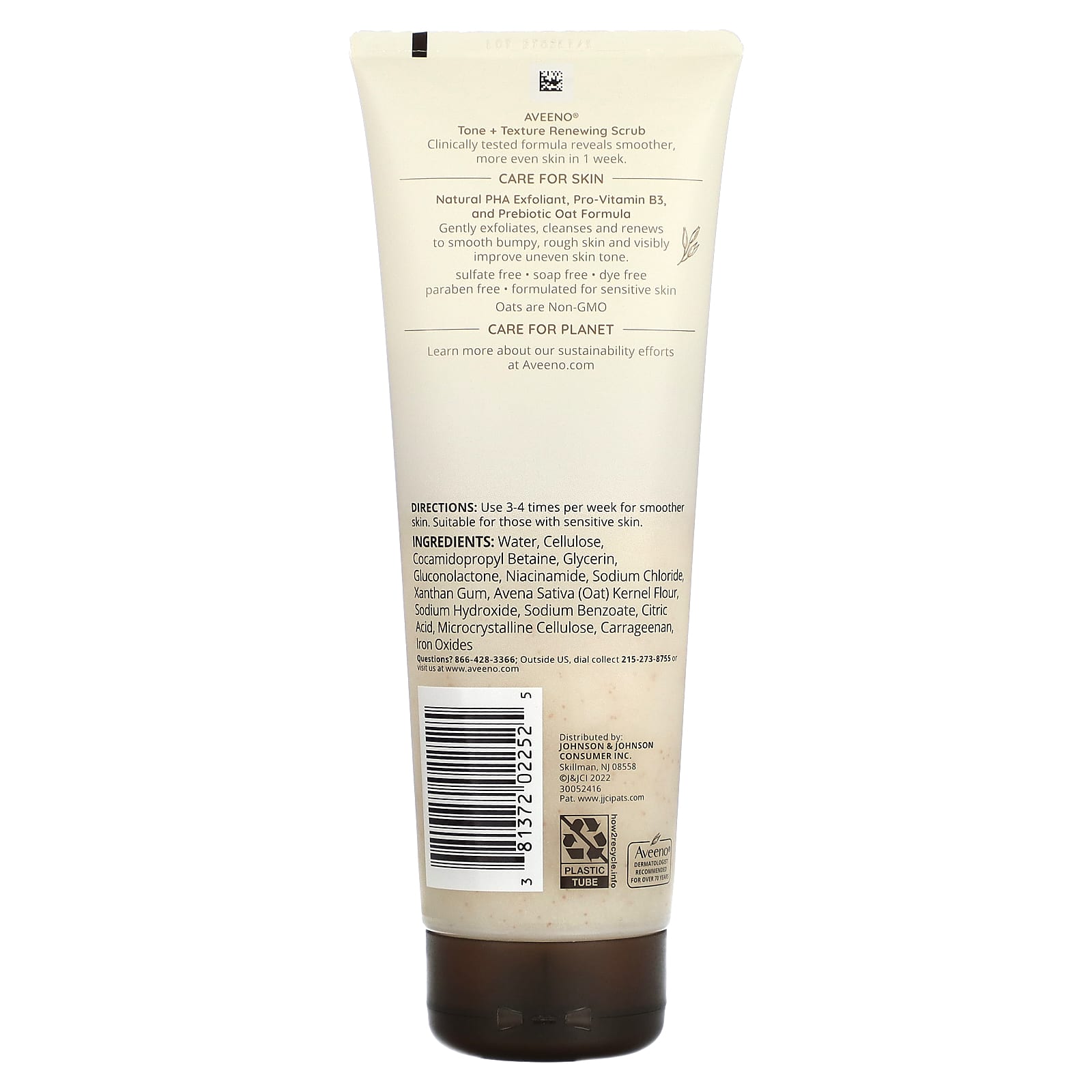 Aveeno, Tone + Texture, обновляющий скраб, без отдушек, 227 г (8 унций)