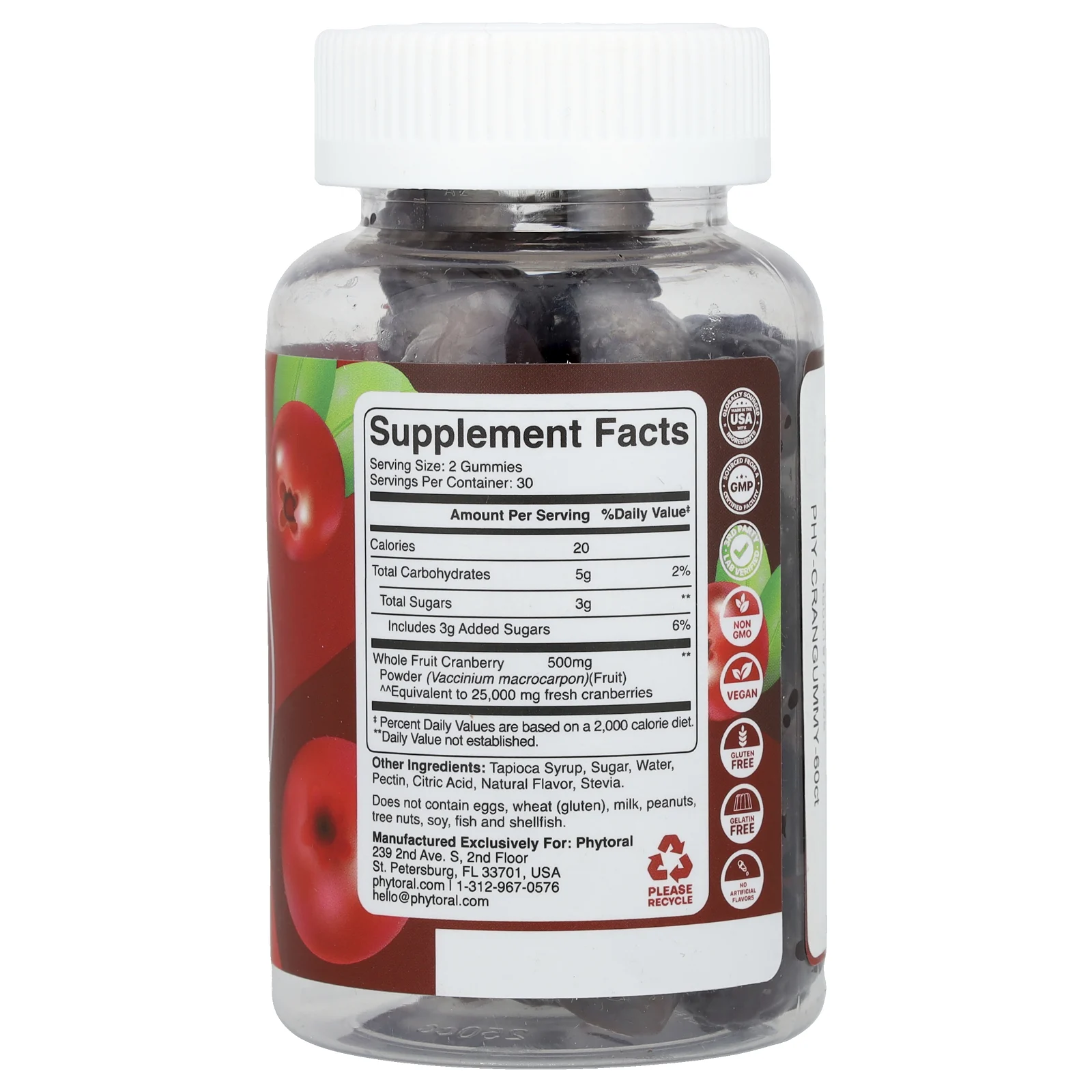 Phytoral, клюквенные жевательные таблетки, со вкусом клюквы, 60 жевательных конфет