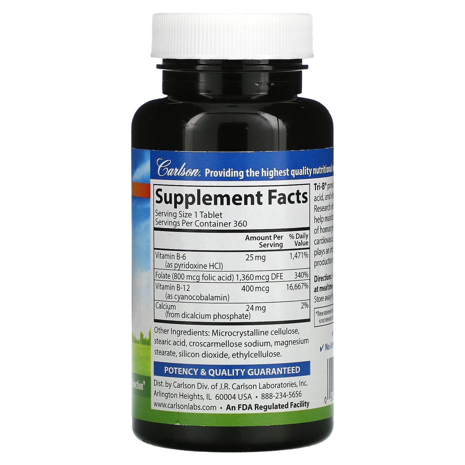 Carlson, Tri-B, комплекс с витаминами B6, B12 и фолиевой кислотой, 360 таблеток