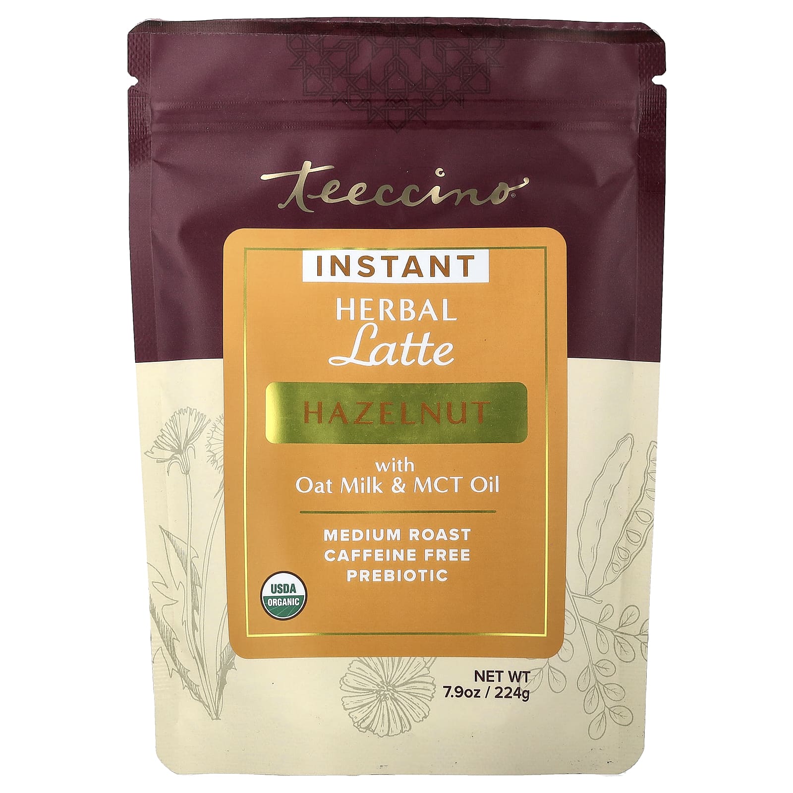 Teeccino, растворимое травяное латте, фундук, средняя обжарка, без кофеина, 224 г (7,9 унции)