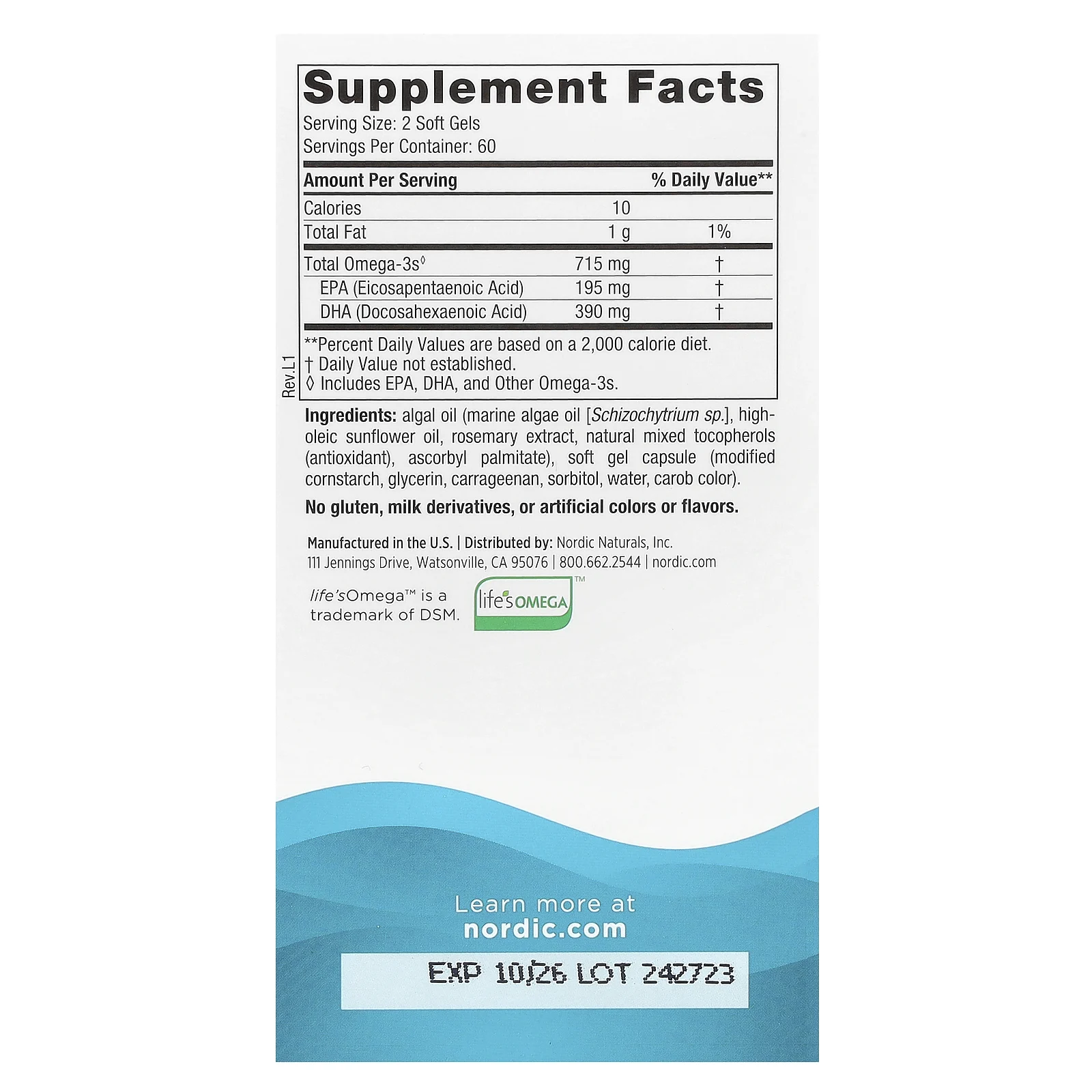 Nordic Naturals, Algae Omega, 715 мг, 120 мягких таблеток