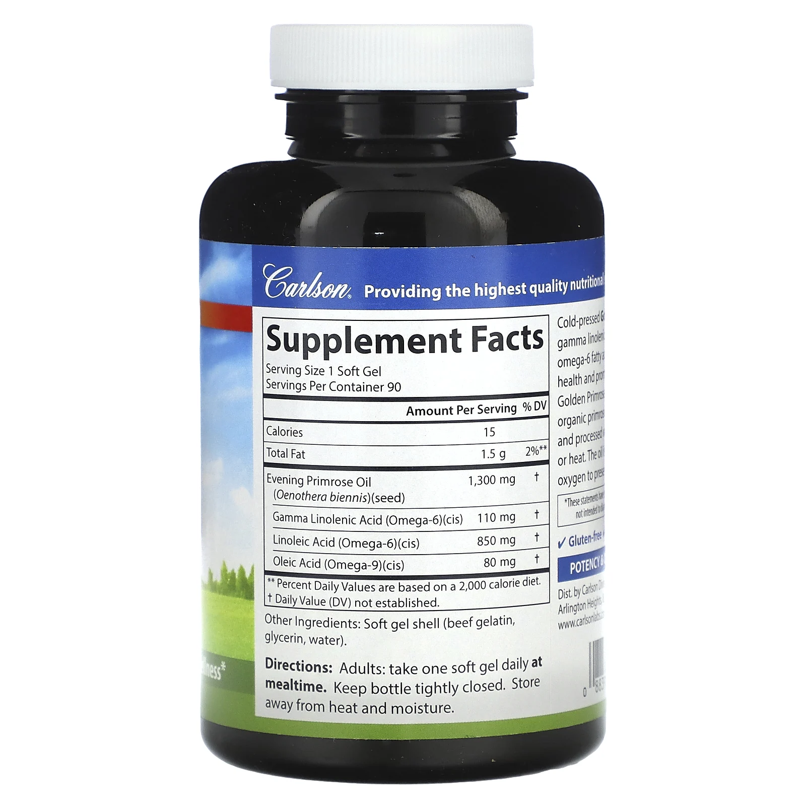 Carlson, холоднопрессованное масло примулы, 1300 мг, 90 капсул